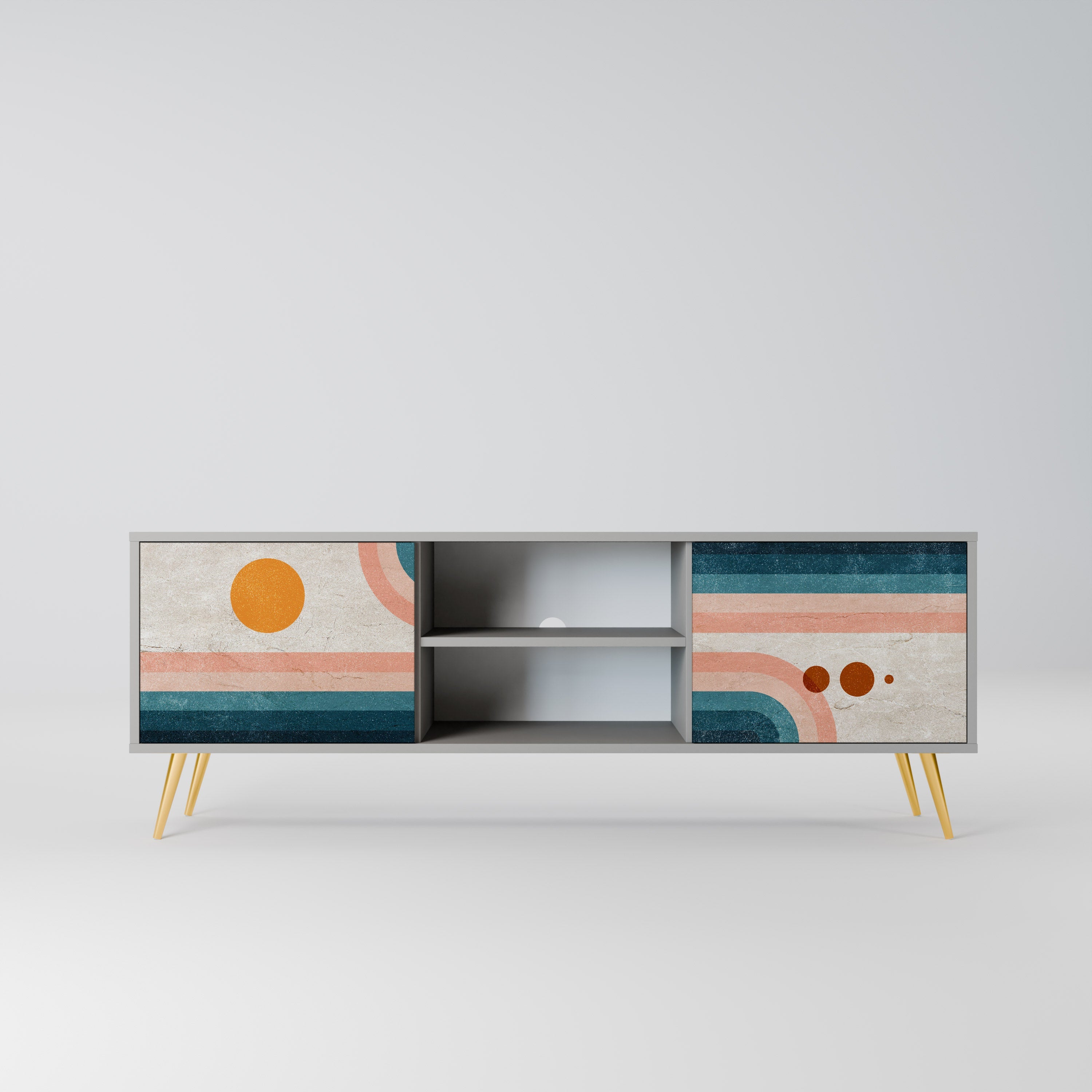 TWO HALVES Móvel de TV com 2 Portas em Acabamento Cinzento