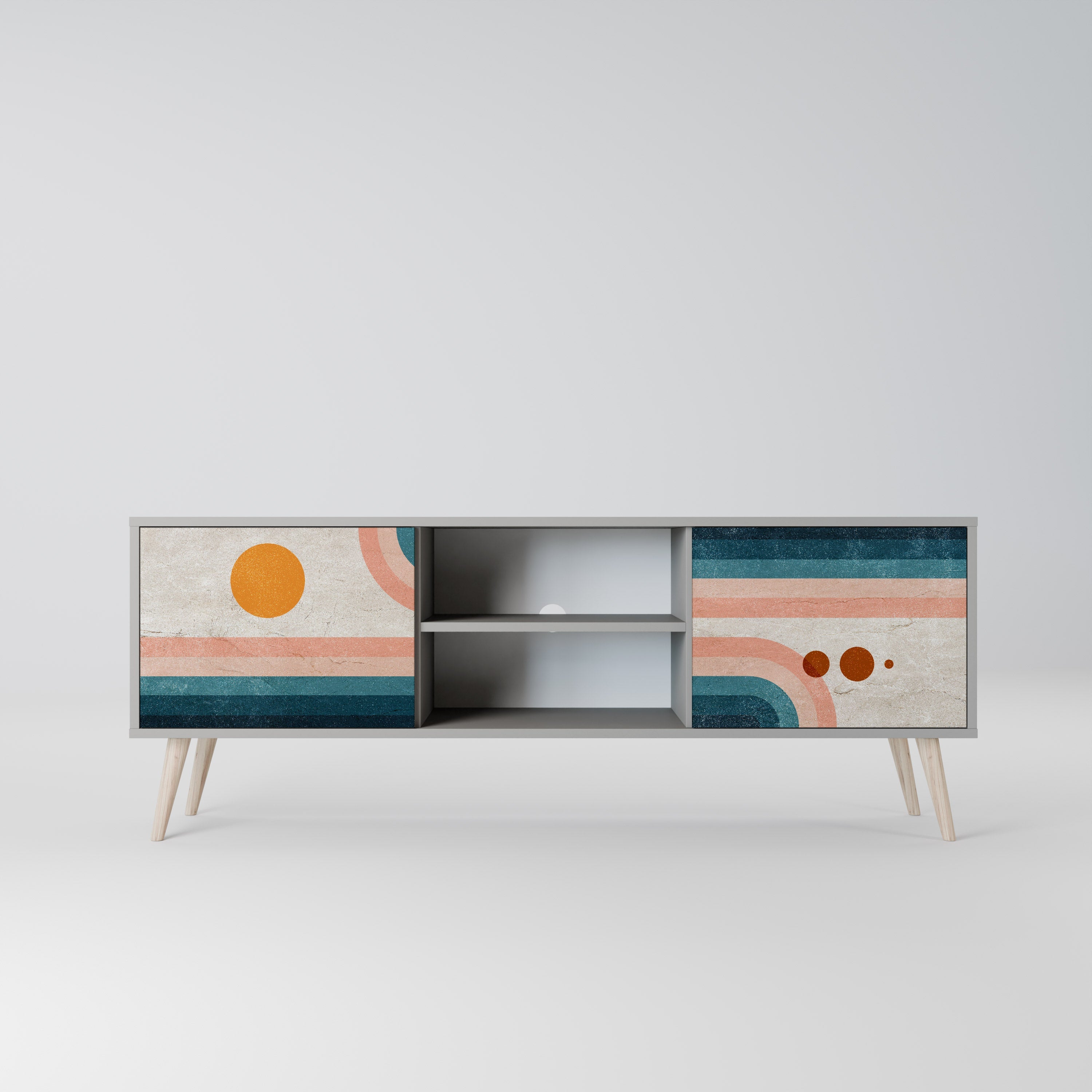 TWO HALVES Móvel de TV com 2 Portas em Acabamento Cinzento