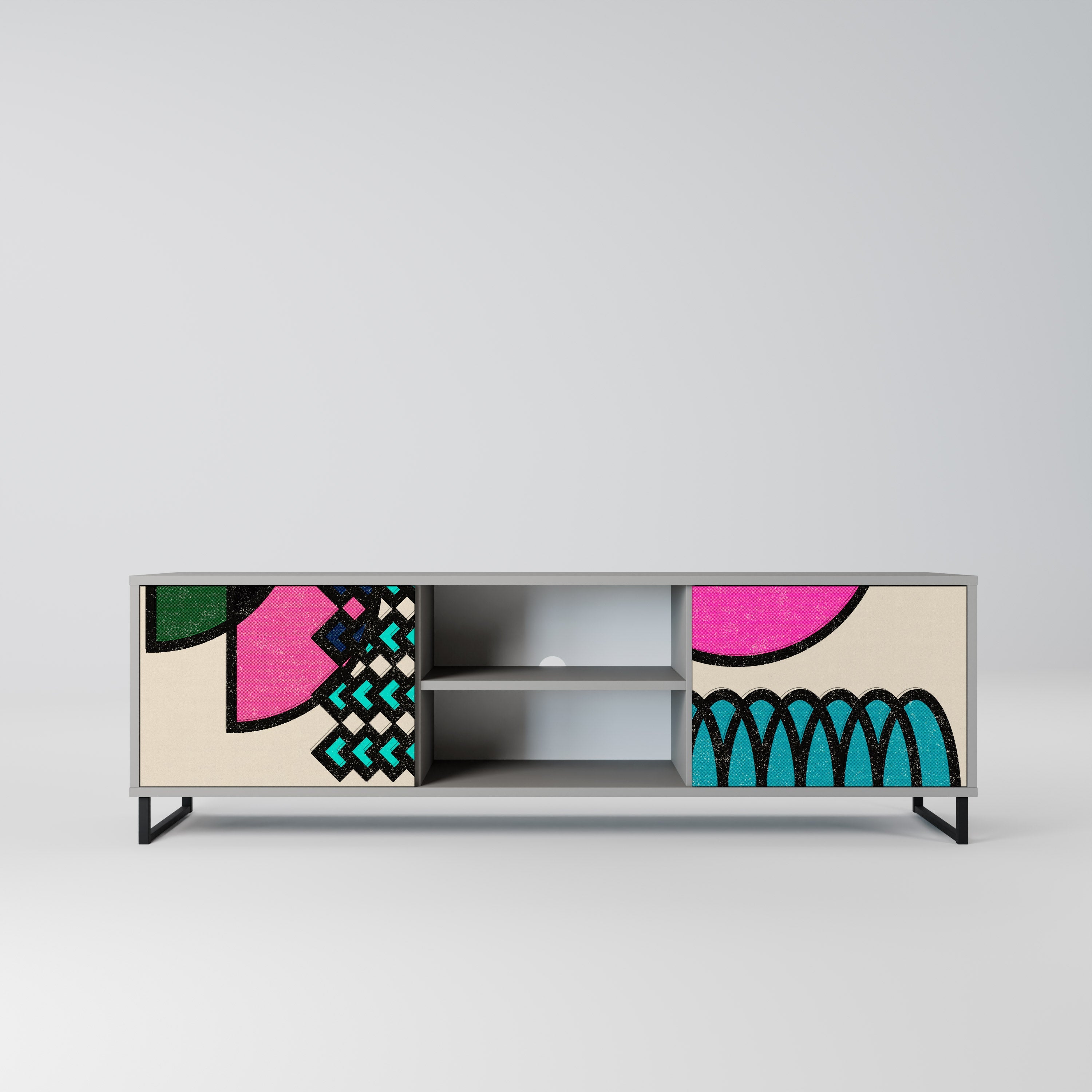 GEOMETRIC RHAPSODY Móvel de TV com 2 Portas em Acabamento Cinzento