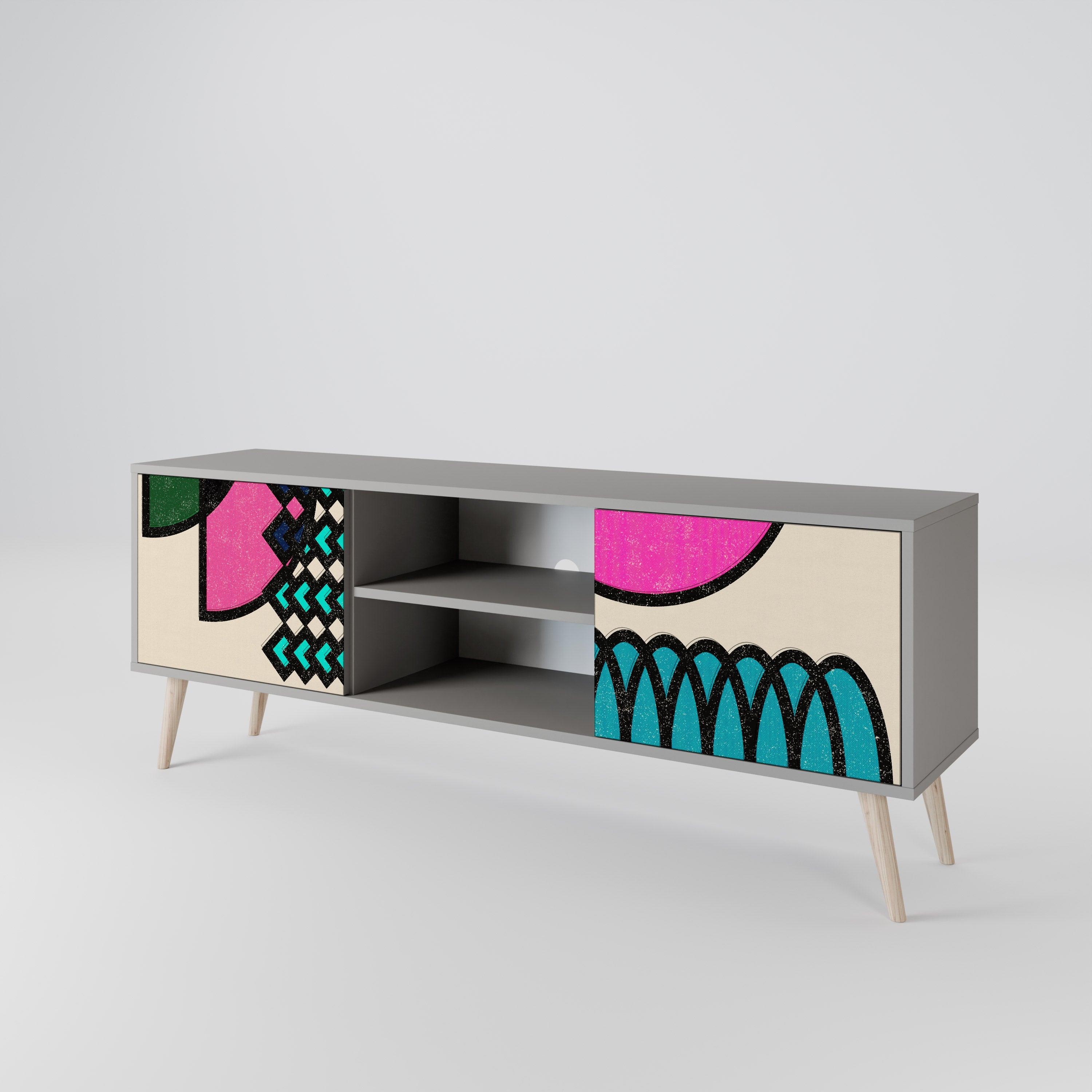 GEOMETRIC RHAPSODY Móvel de TV com 2 Portas em Acabamento Cinzento