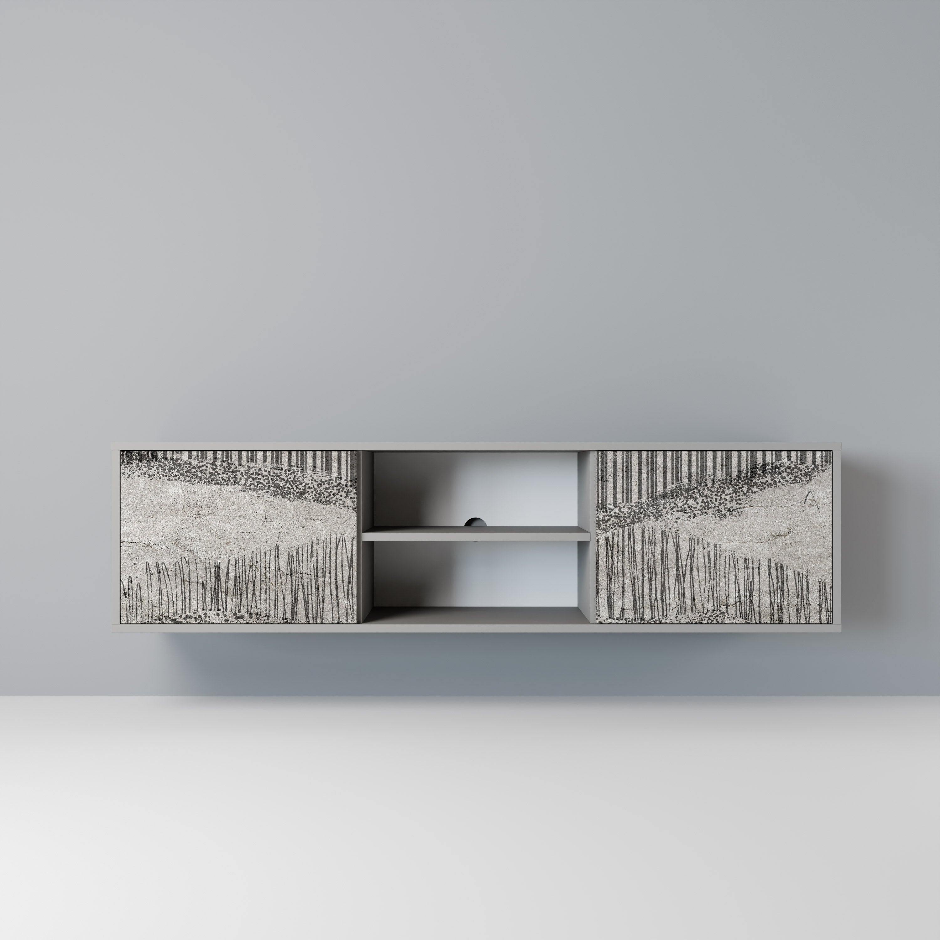 GRAIN LINES Móvel de TV com 2 Portas em Acabamento Cinzento