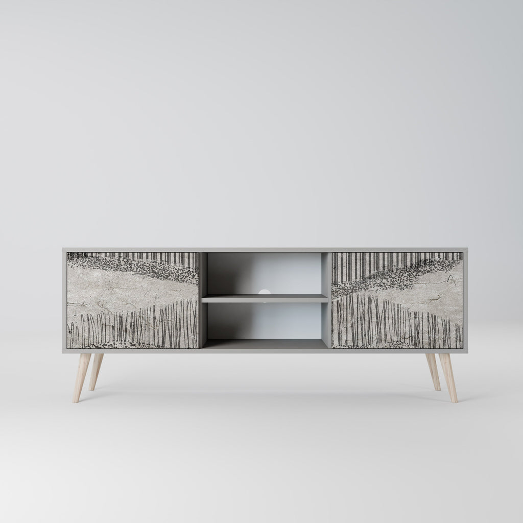 GRAIN LINES 2-Door TV Stand in Grey Finish