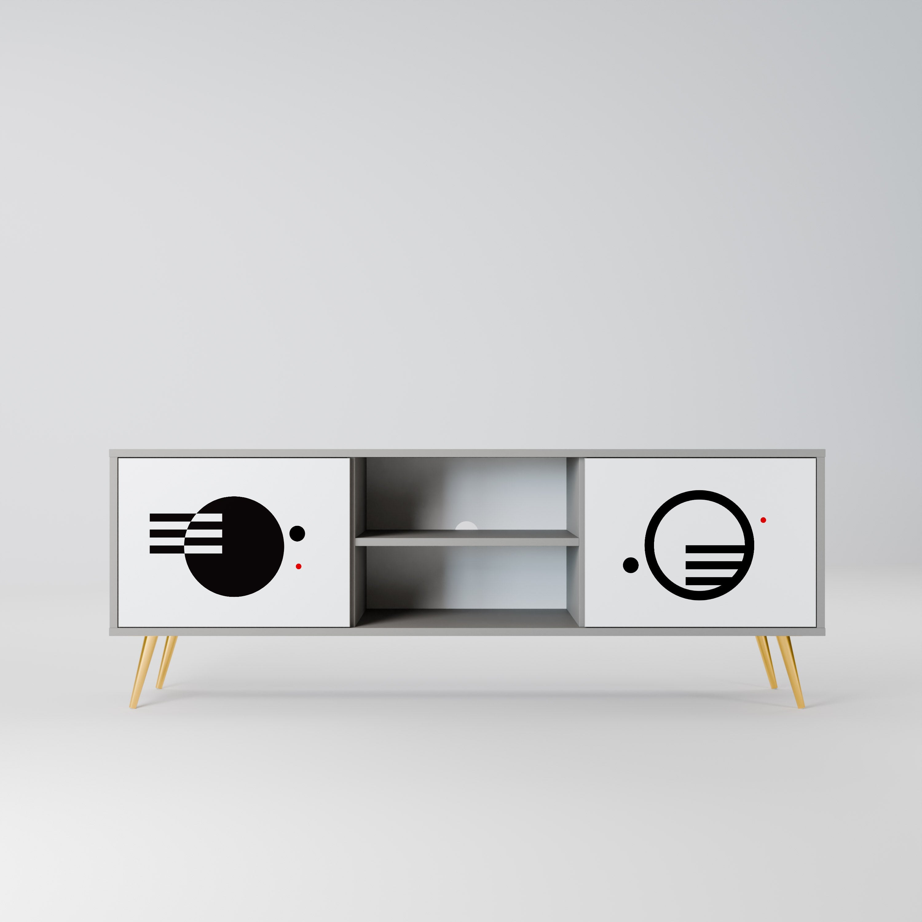 BLACK AND WHITE COMBINATION Móvel de TV com 2 Portas em Acabamento Cinzento