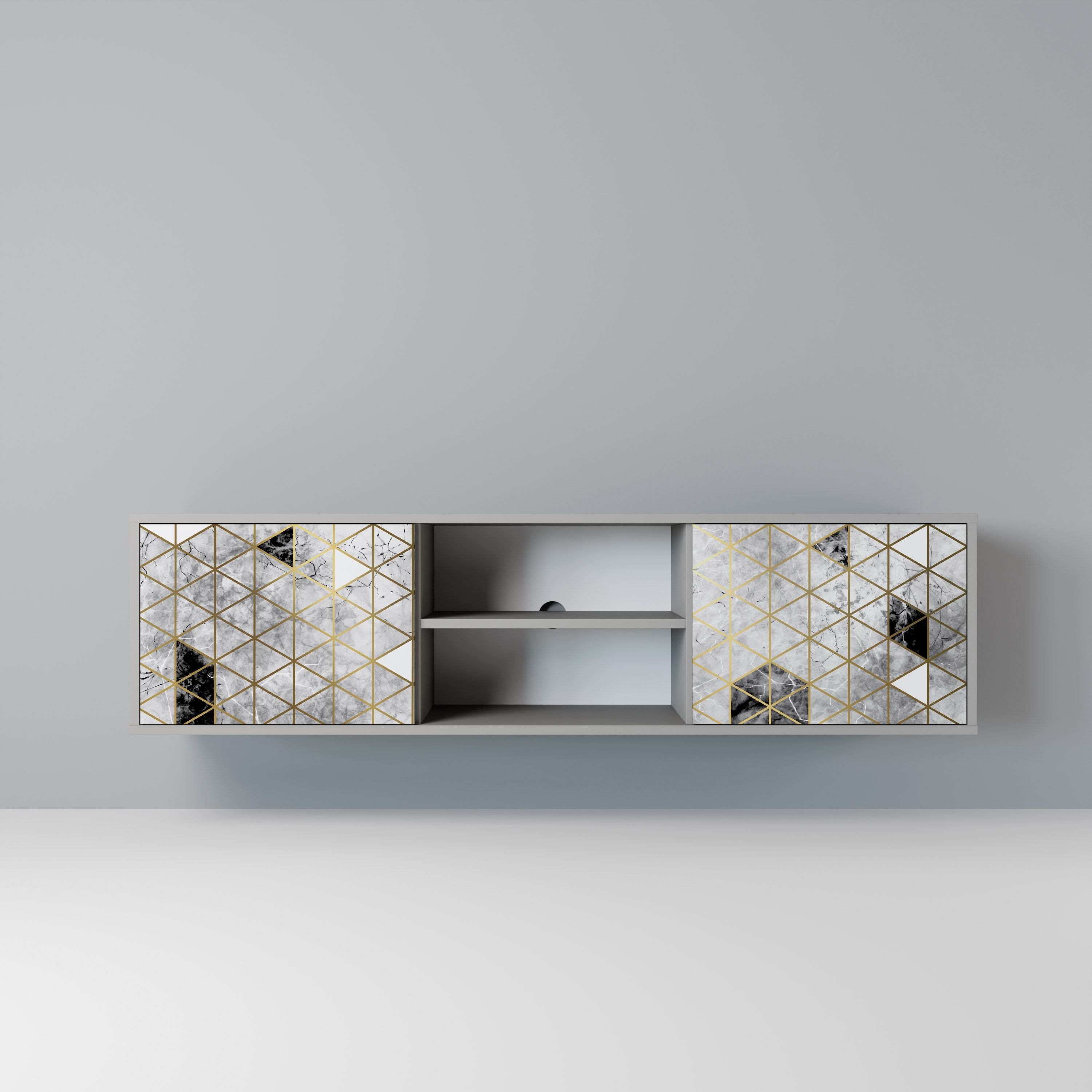 ASHEN ARIA Móvel de TV com 2 Portas em Acabamento Cinzento