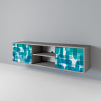 TURQUOISE RECTANGLES 2-Door TV Stand in Grey Finish