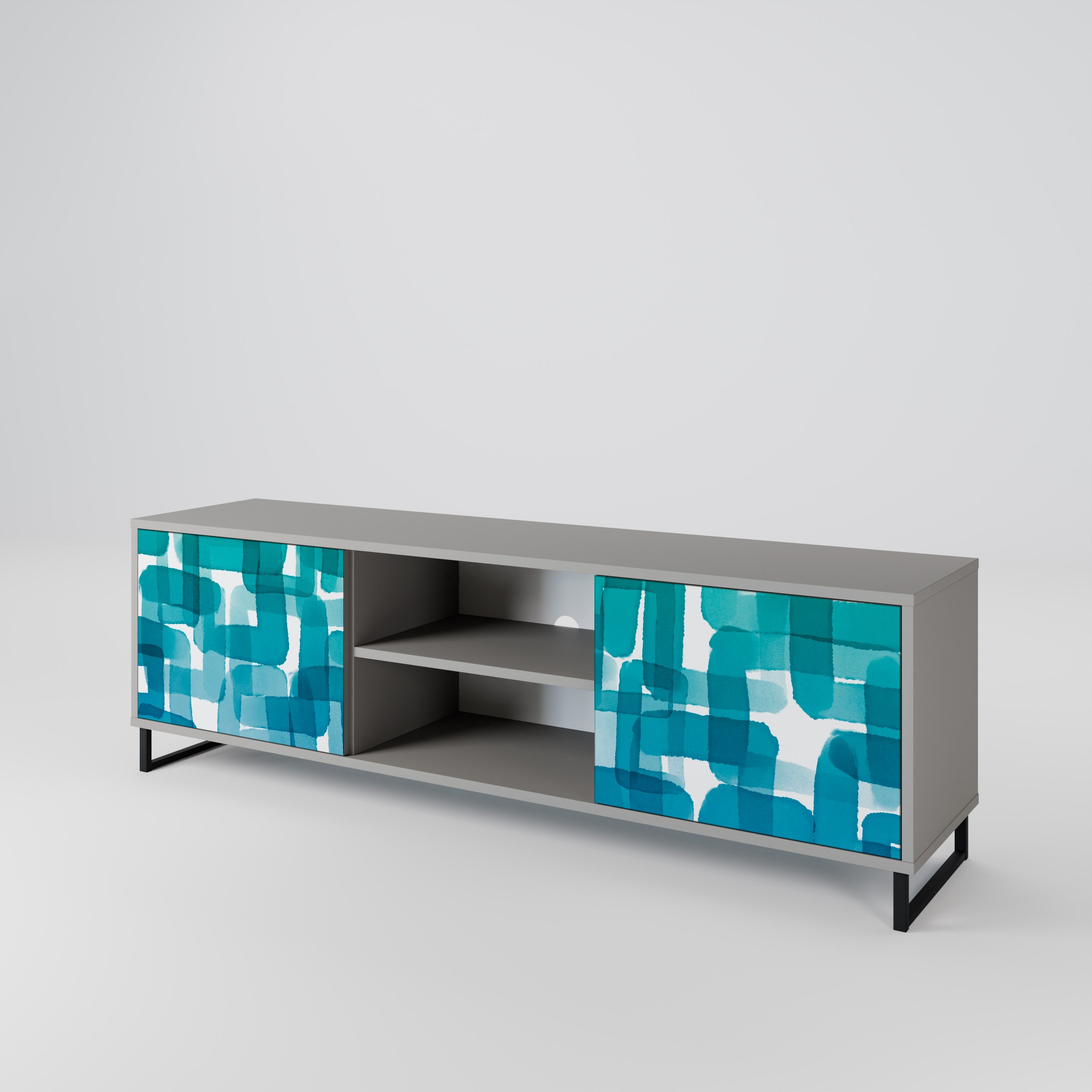 TURQUOISE RECTANGLES 2-Door TV Stand in Grey Finish