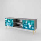 TURQUOISE RECTANGLES 2-Door TV Stand in Grey Finish