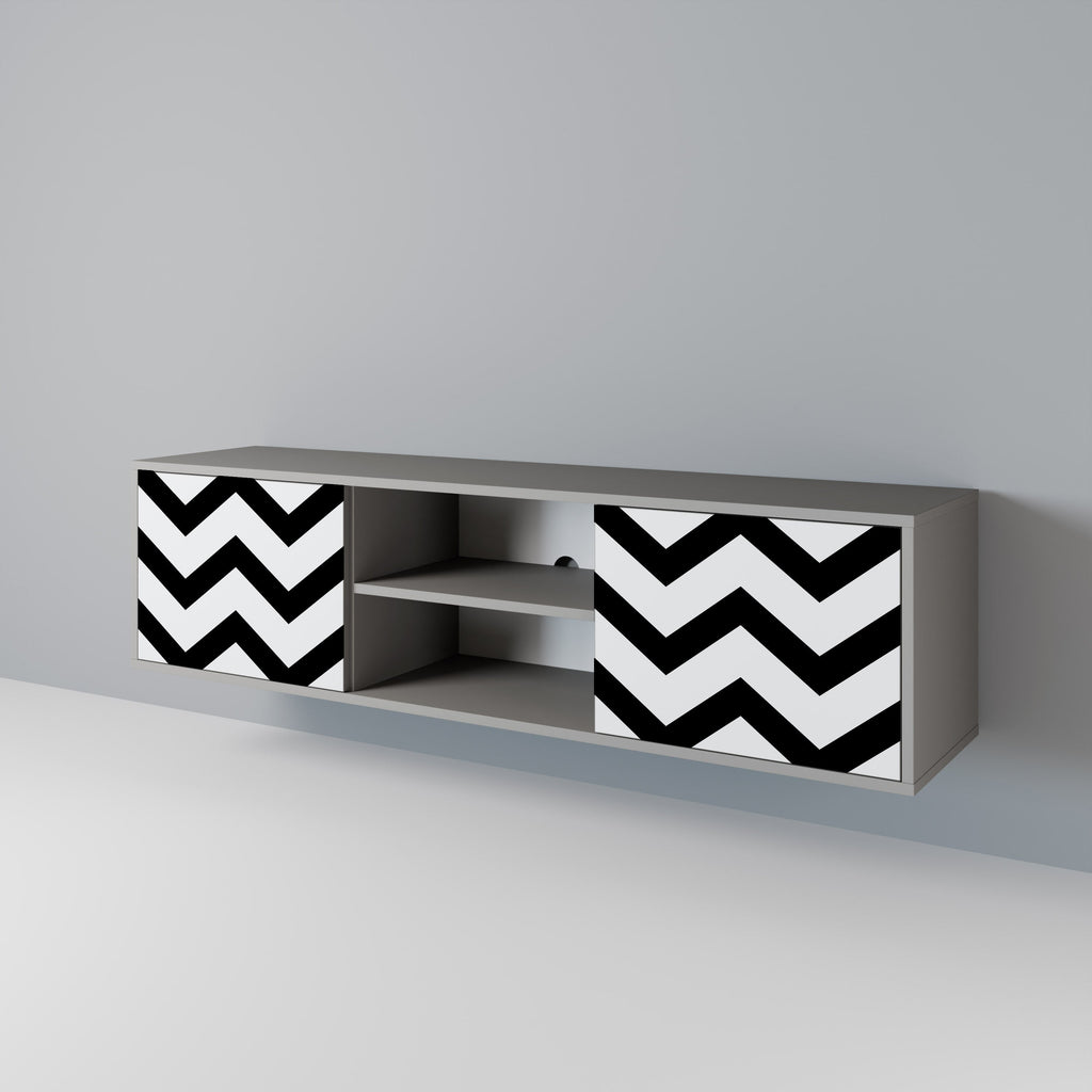 CLASSIC ZIG ZAG Móvel de TV com 2 Portas em Acabamento Cinzento