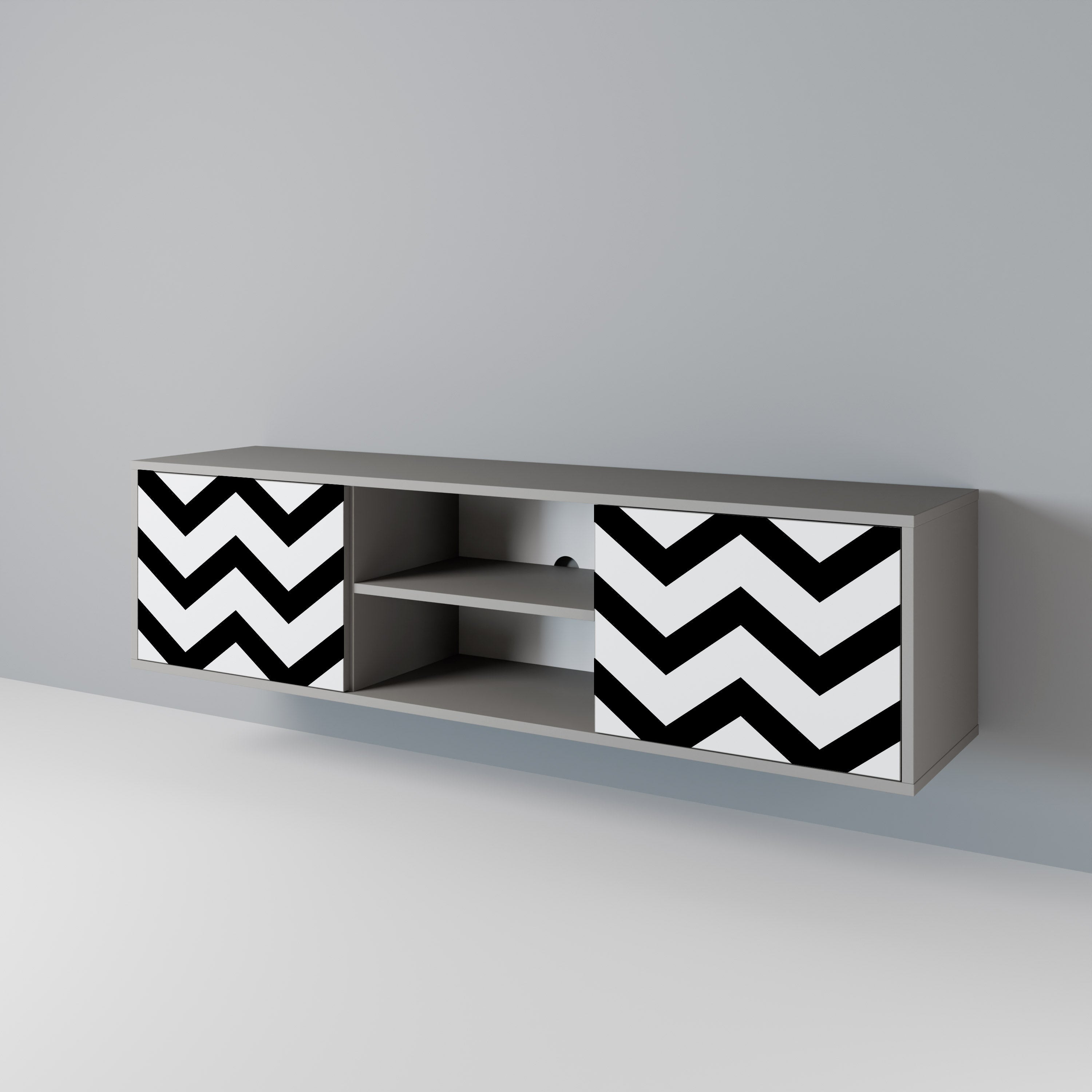 CLASSIC ZIG ZAG Móvel de TV com 2 Portas em Acabamento Cinzento