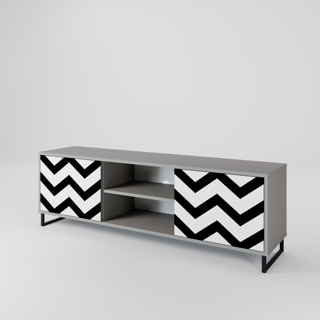 CLASSIC ZIG ZAG Móvel de TV com 2 Portas em Acabamento Cinzento