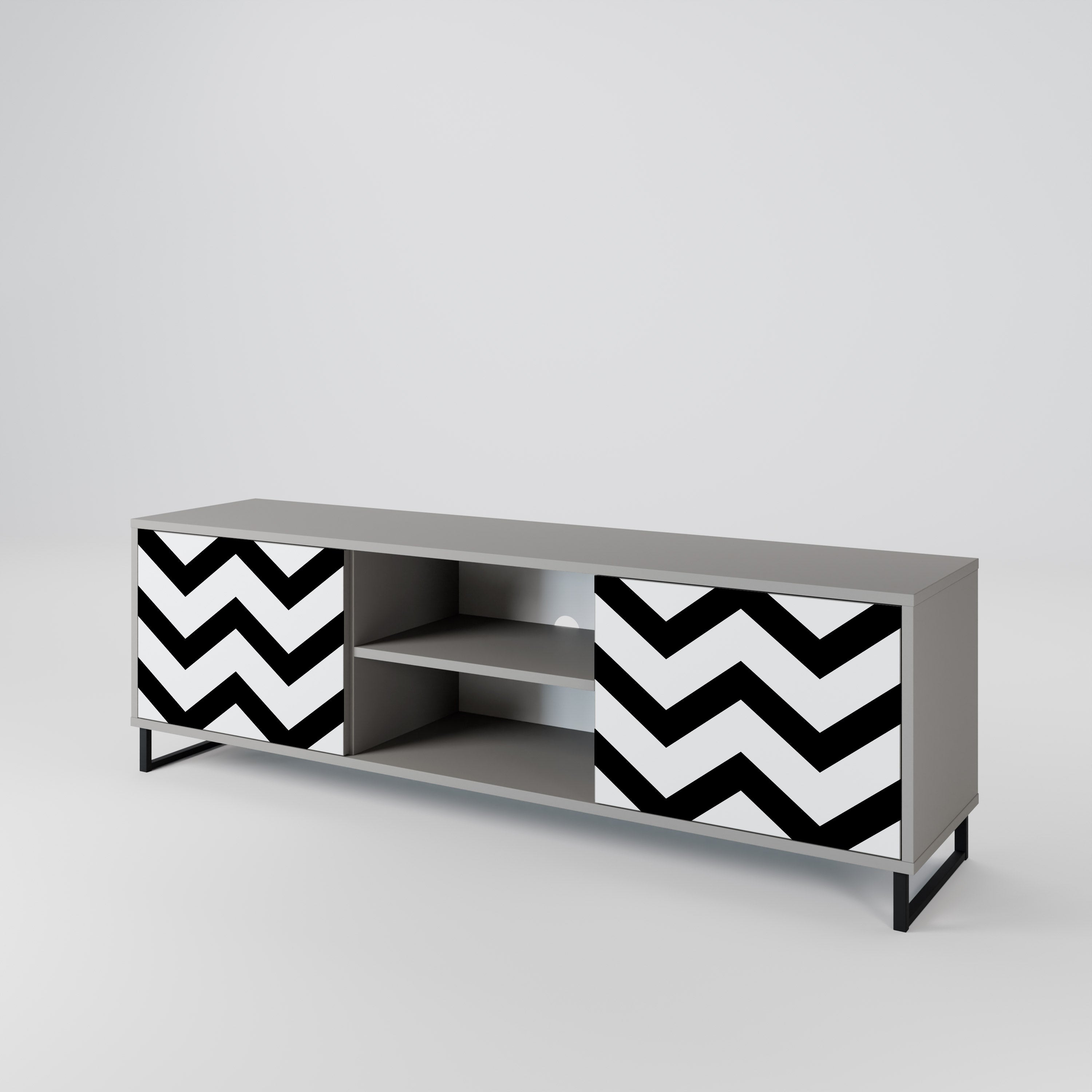 CLASSIC ZIG ZAG Móvel de TV com 2 Portas em Acabamento Cinzento