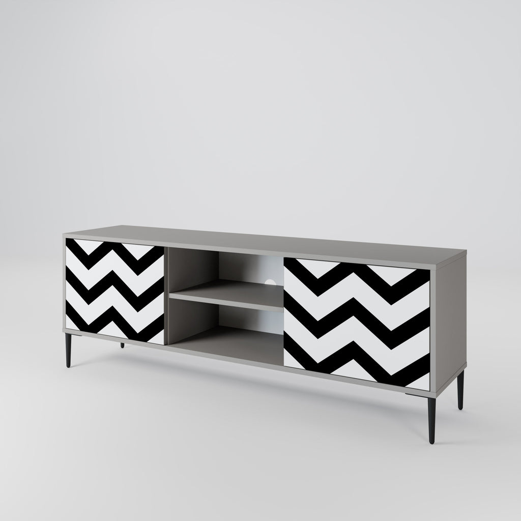 CLASSIC ZIG ZAG Móvel de TV com 2 Portas em Acabamento Cinzento