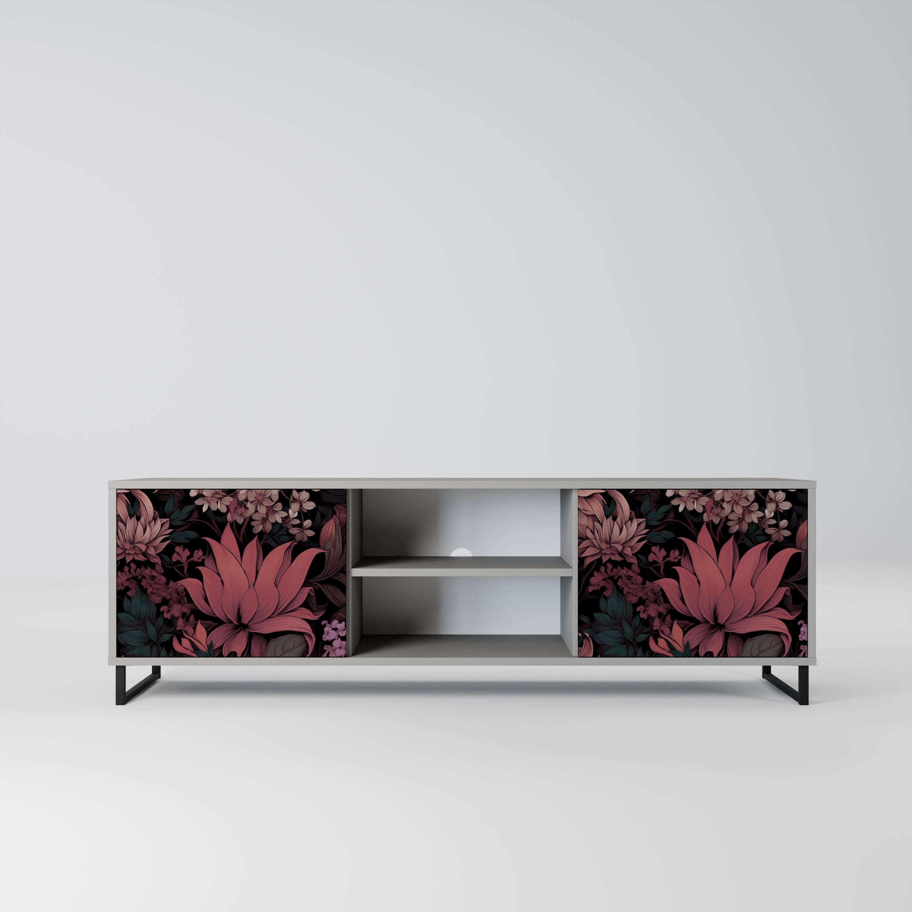 FLORAL WHISPER Móvel de TV com 2 Portas em Acabamento Cinzento