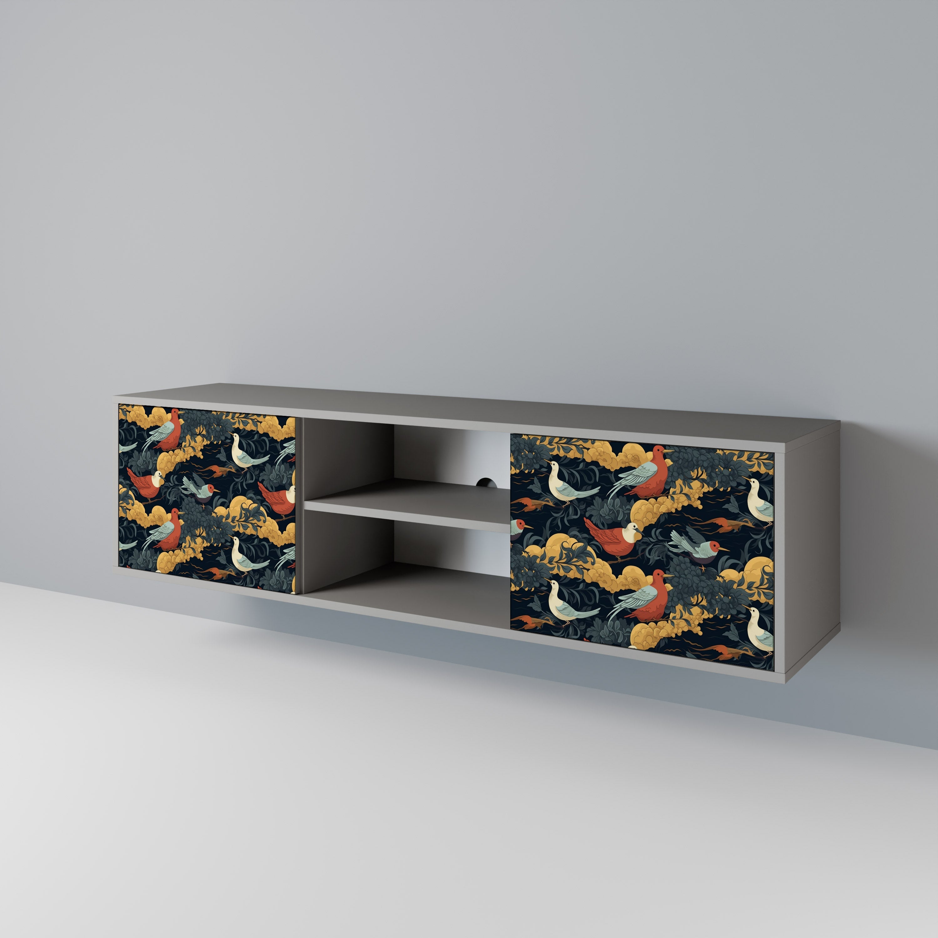 FOWLY DAZE Móvel de TV com 2 Portas em Acabamento Cinzento