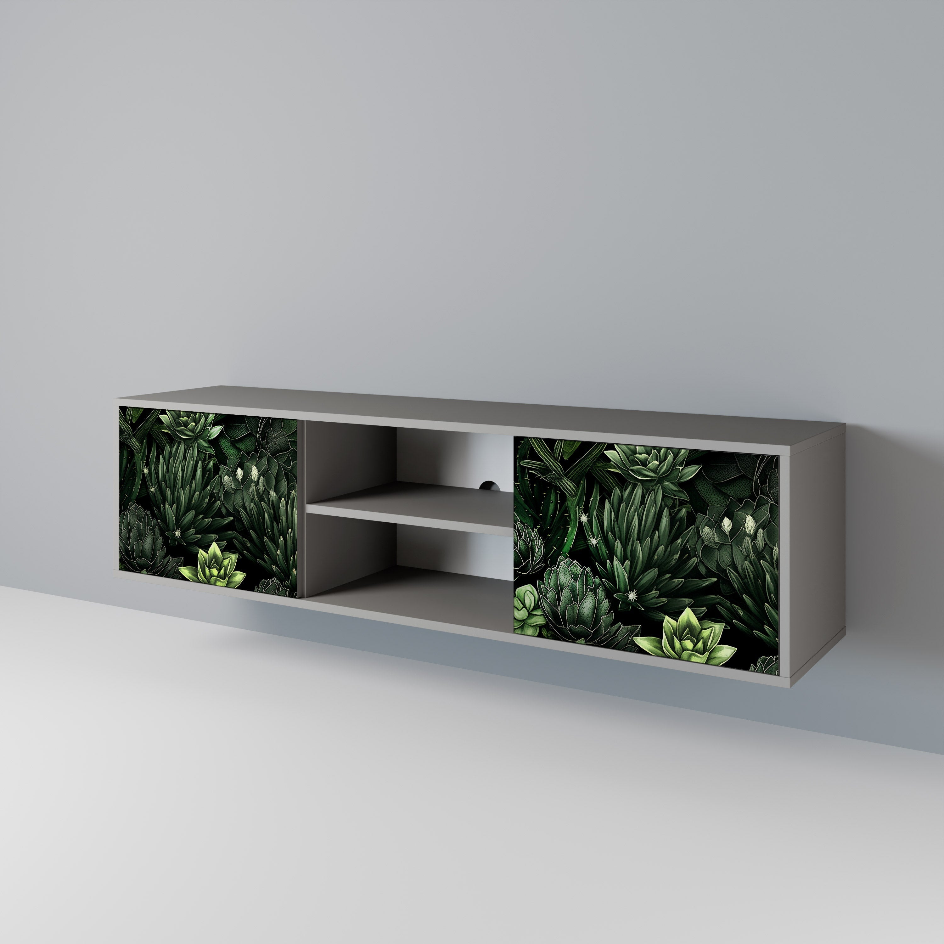 SUCCULENT JUNGLE 2-Door TV Stand in Grey Finish