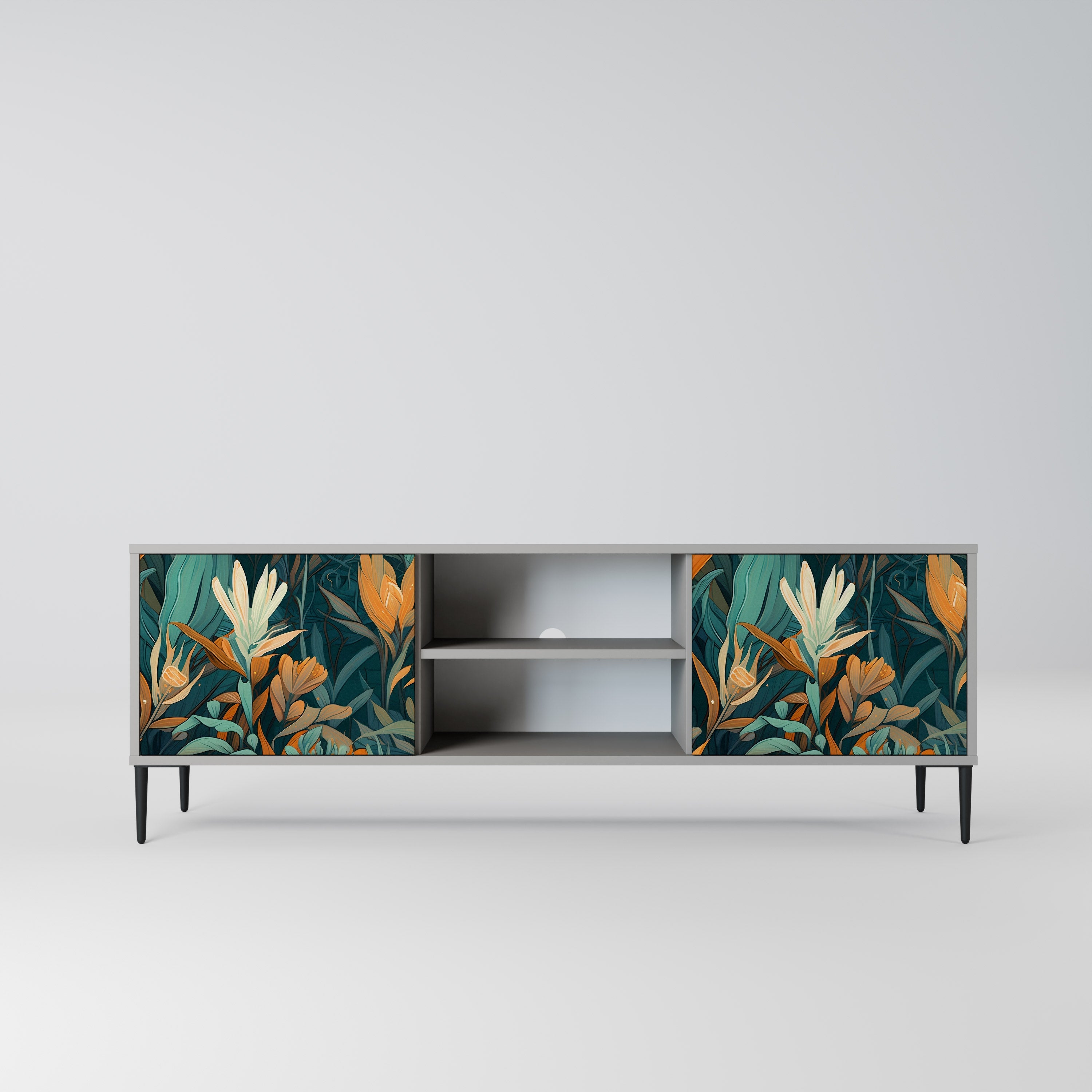 FLORAL SERENITY Móvel de TV com 2 Portas em Acabamento Cinzento