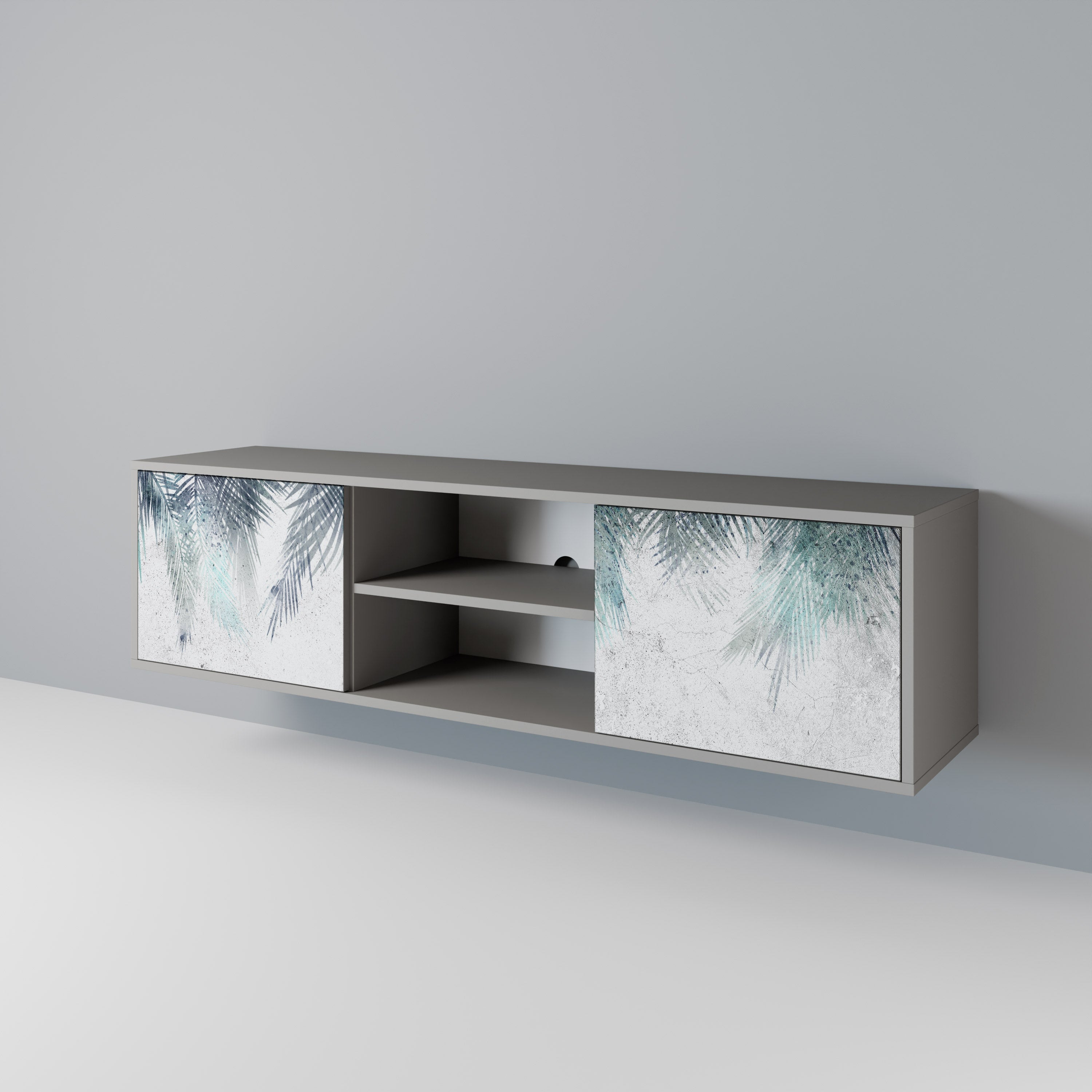 PALM VEIL Móvel de TV com 2 Portas em Acabamento Cinzento