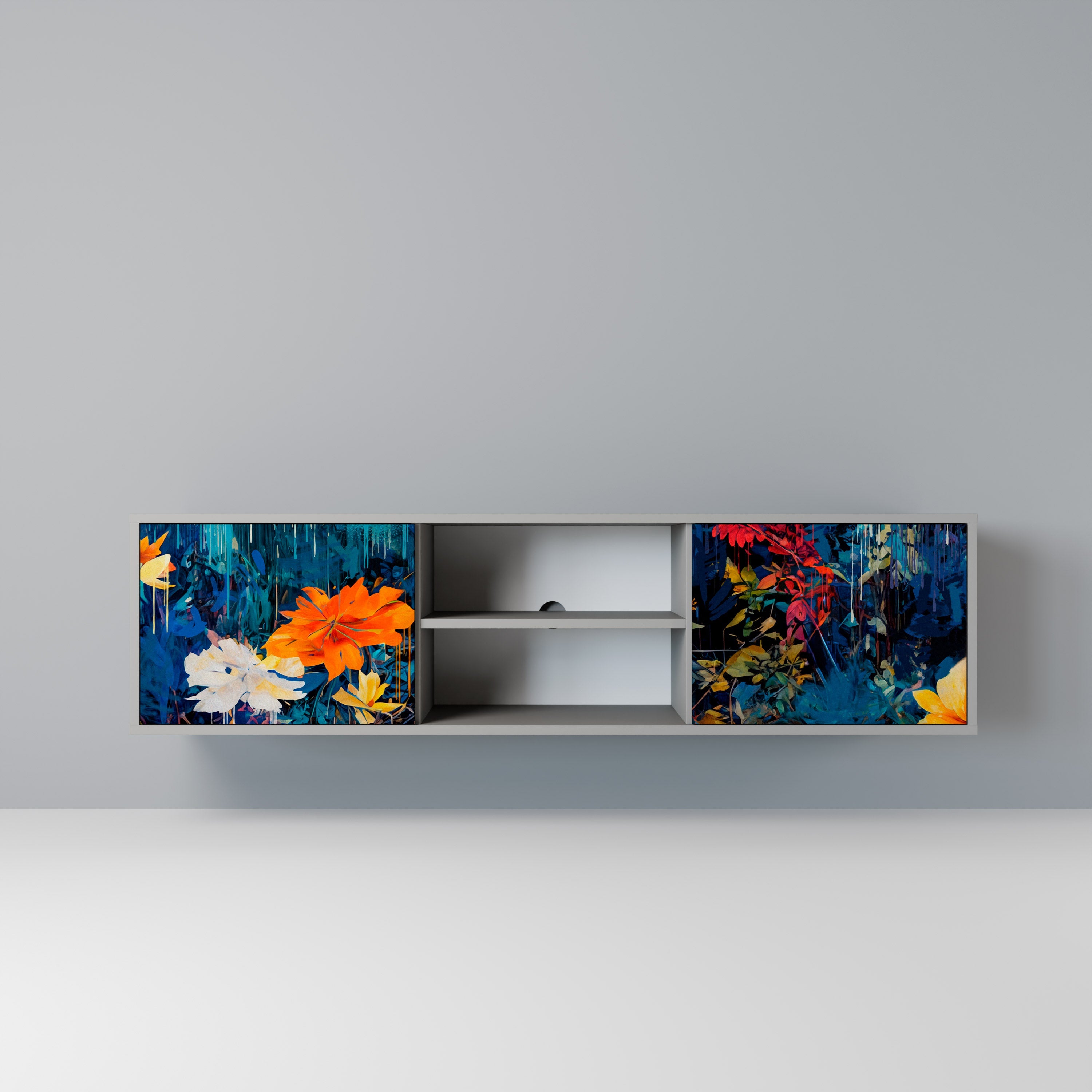 MIDNIGHT BLOSSOM Móvel de TV com 2 Portas em Acabamento Cinzento