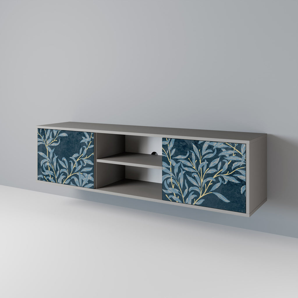 BLUE LEAVES Móvel de TV com 2 Portas em Acabamento Cinzento