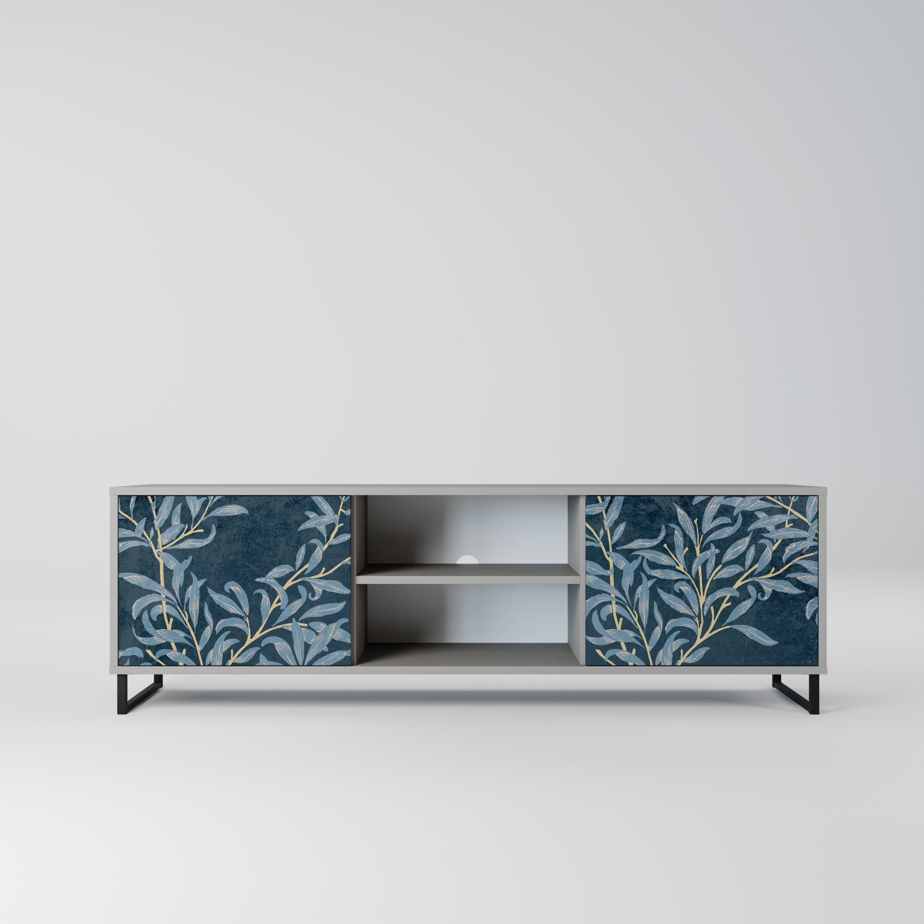 BLUE LEAVES Móvel de TV com 2 Portas em Acabamento Cinzento