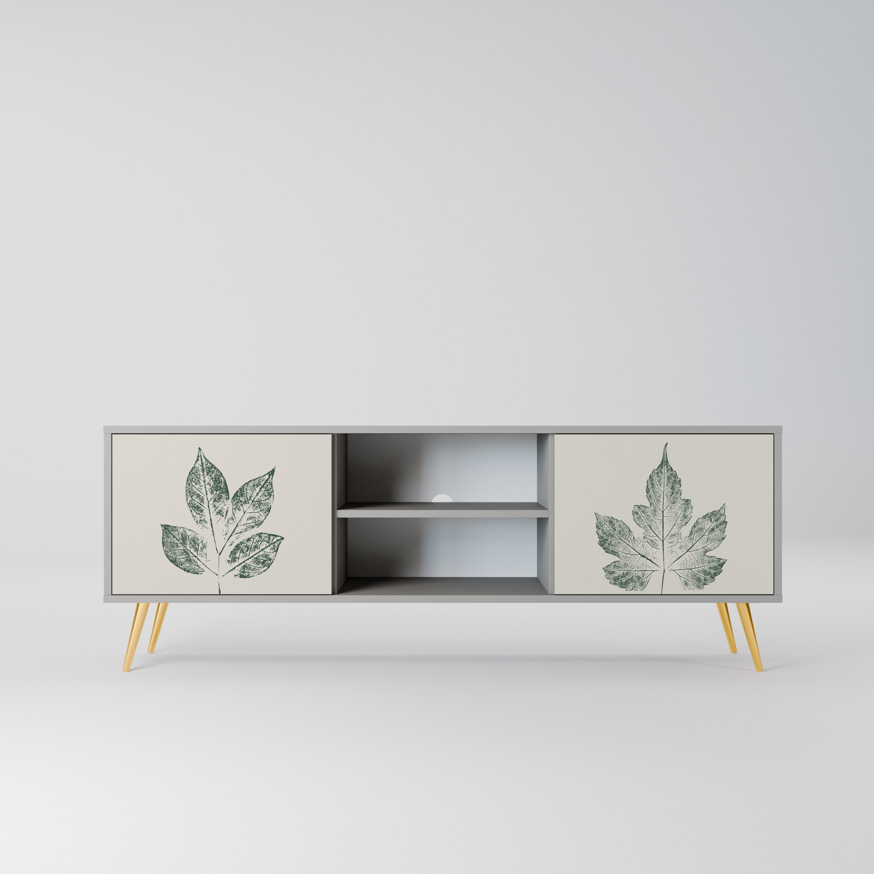 GREEN LEAFY STAMPS Móvel de TV com 2 Portas em Acabamento Cinzento