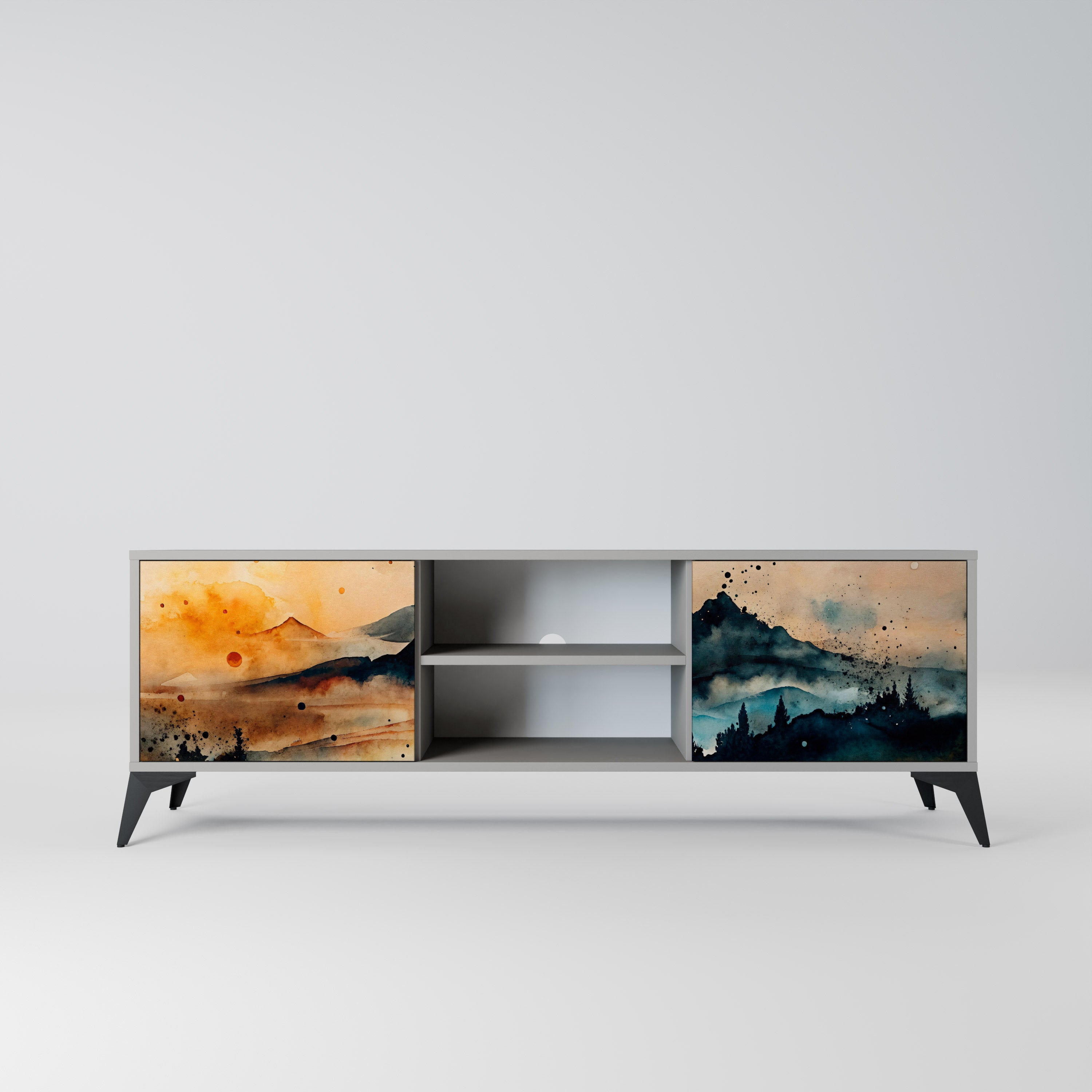 OMINOUS MOUNTAINS Móvel de TV com 2 Portas em Acabamento Cinzento