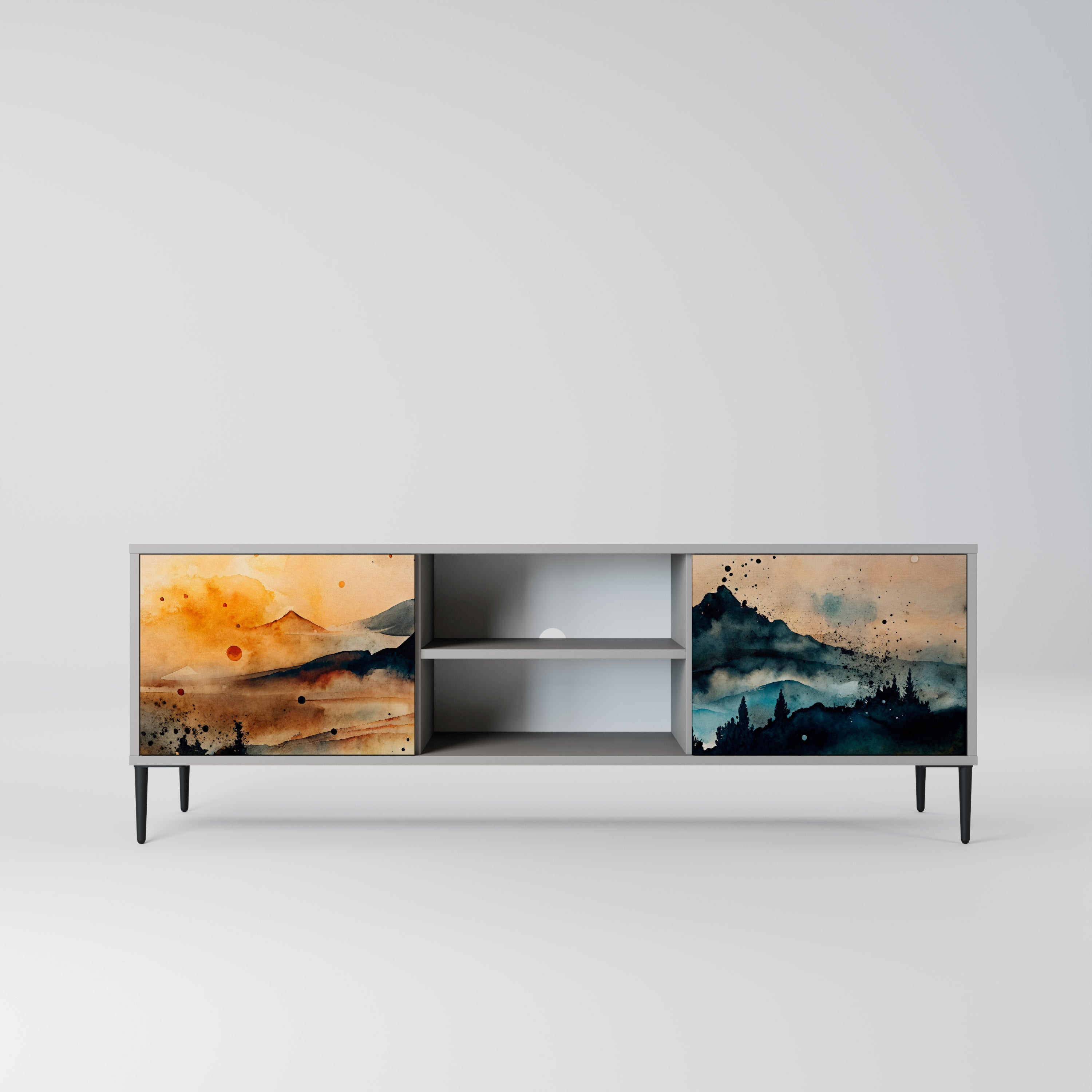 OMINOUS MOUNTAINS Móvel de TV com 2 Portas em Acabamento Cinzento