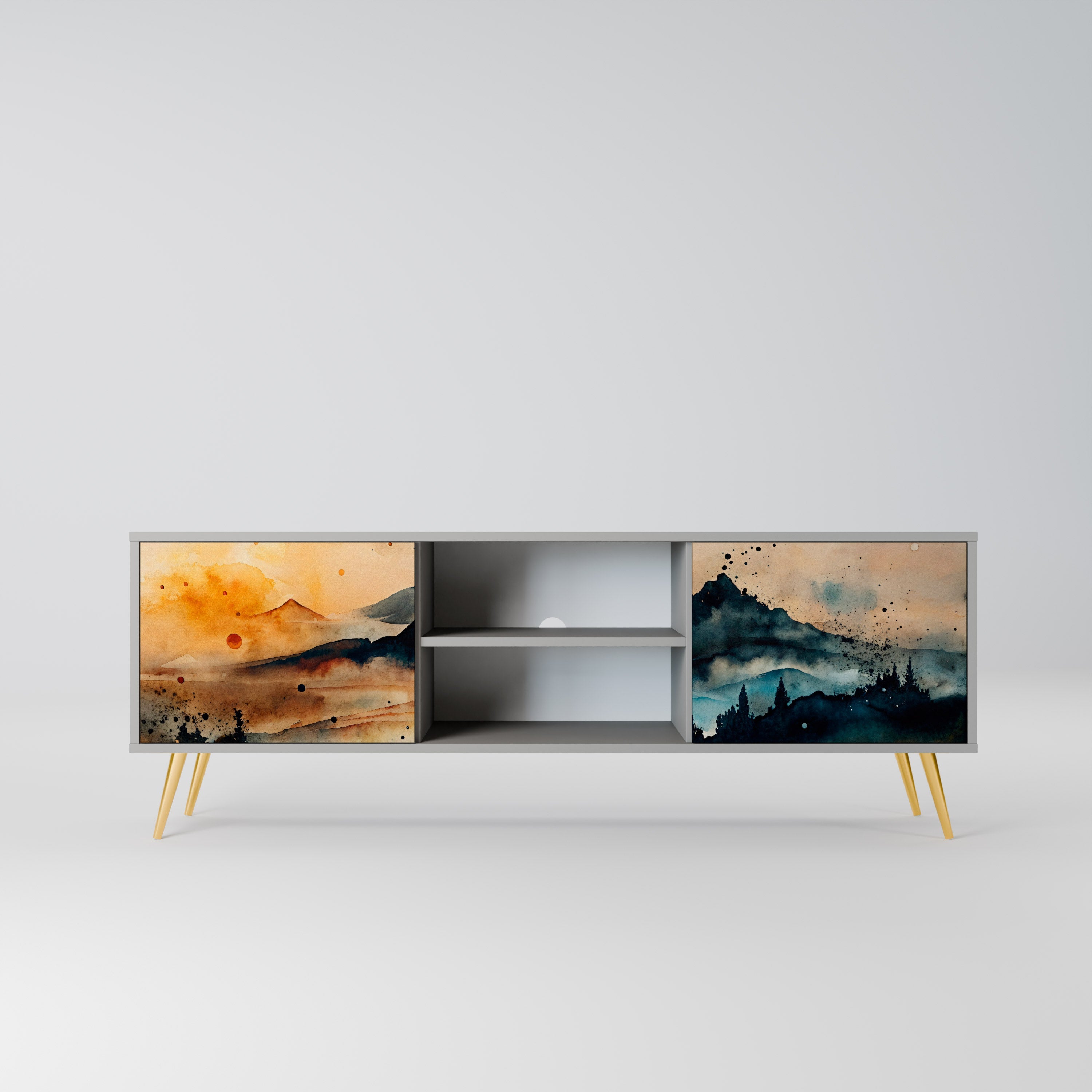 OMINOUS MOUNTAINS Móvel de TV com 2 Portas em Acabamento Cinzento