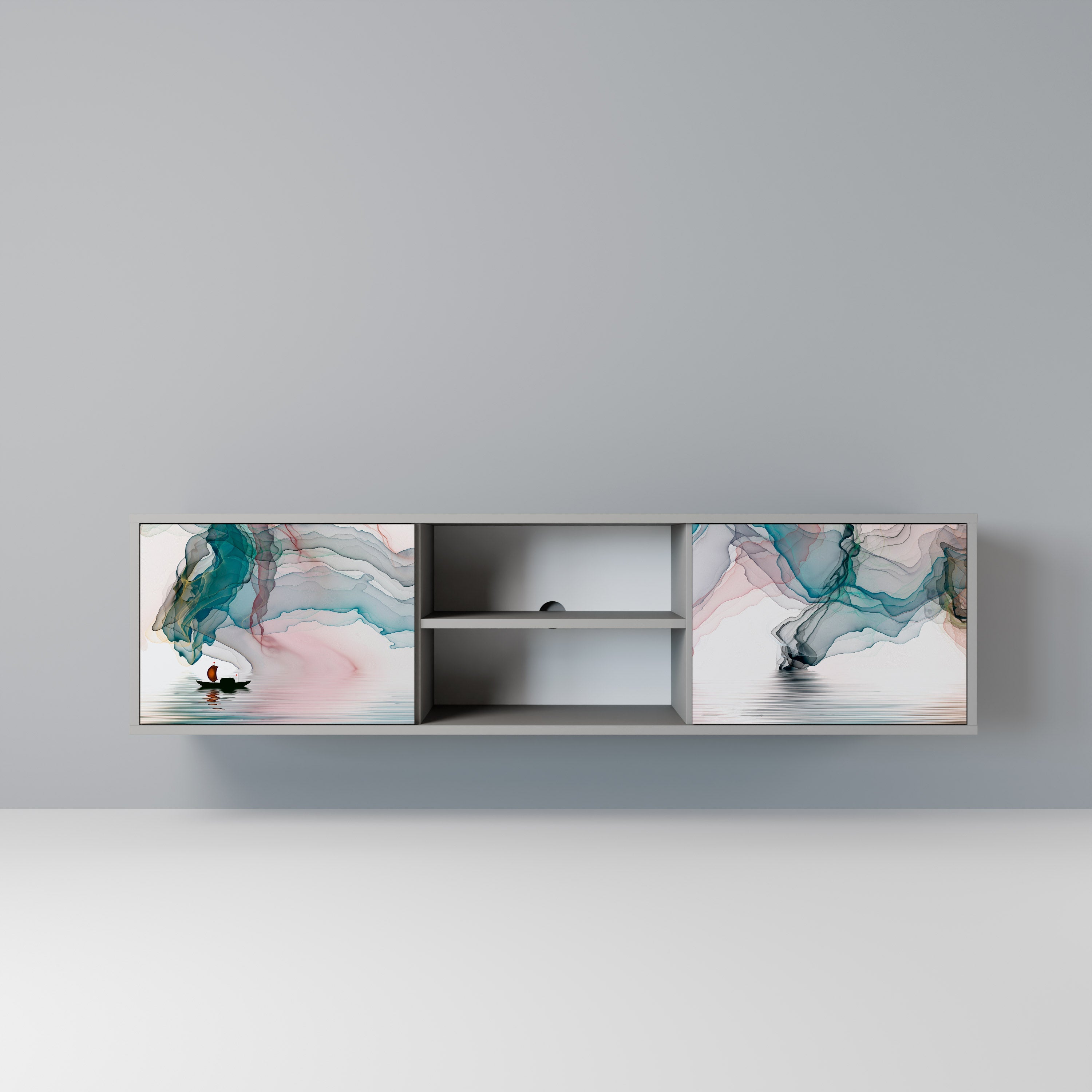 VELVET CROSSING Móvel de TV com 2 Portas em Acabamento Cinzento