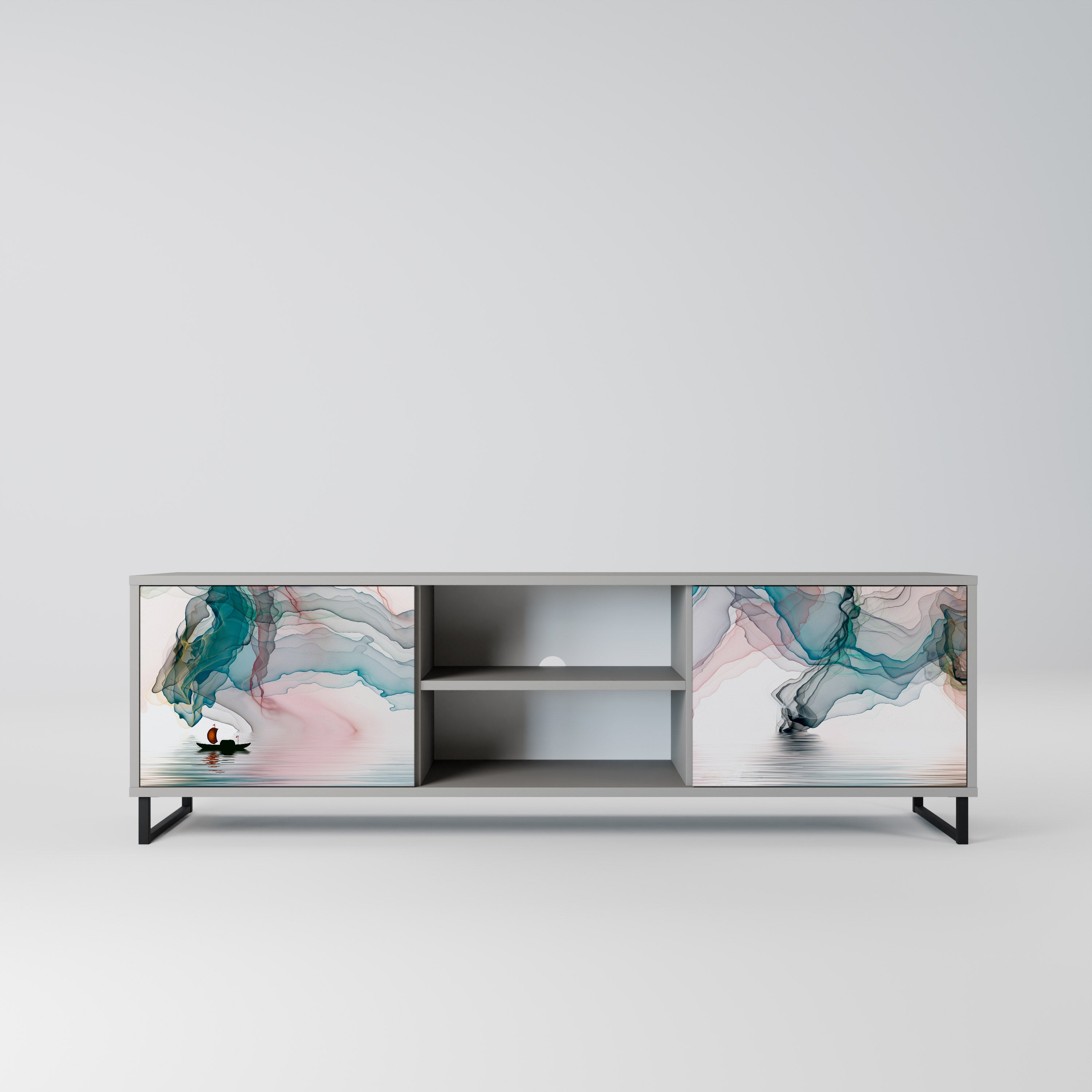 VELVET CROSSING Móvel de TV com 2 Portas em Acabamento Cinzento