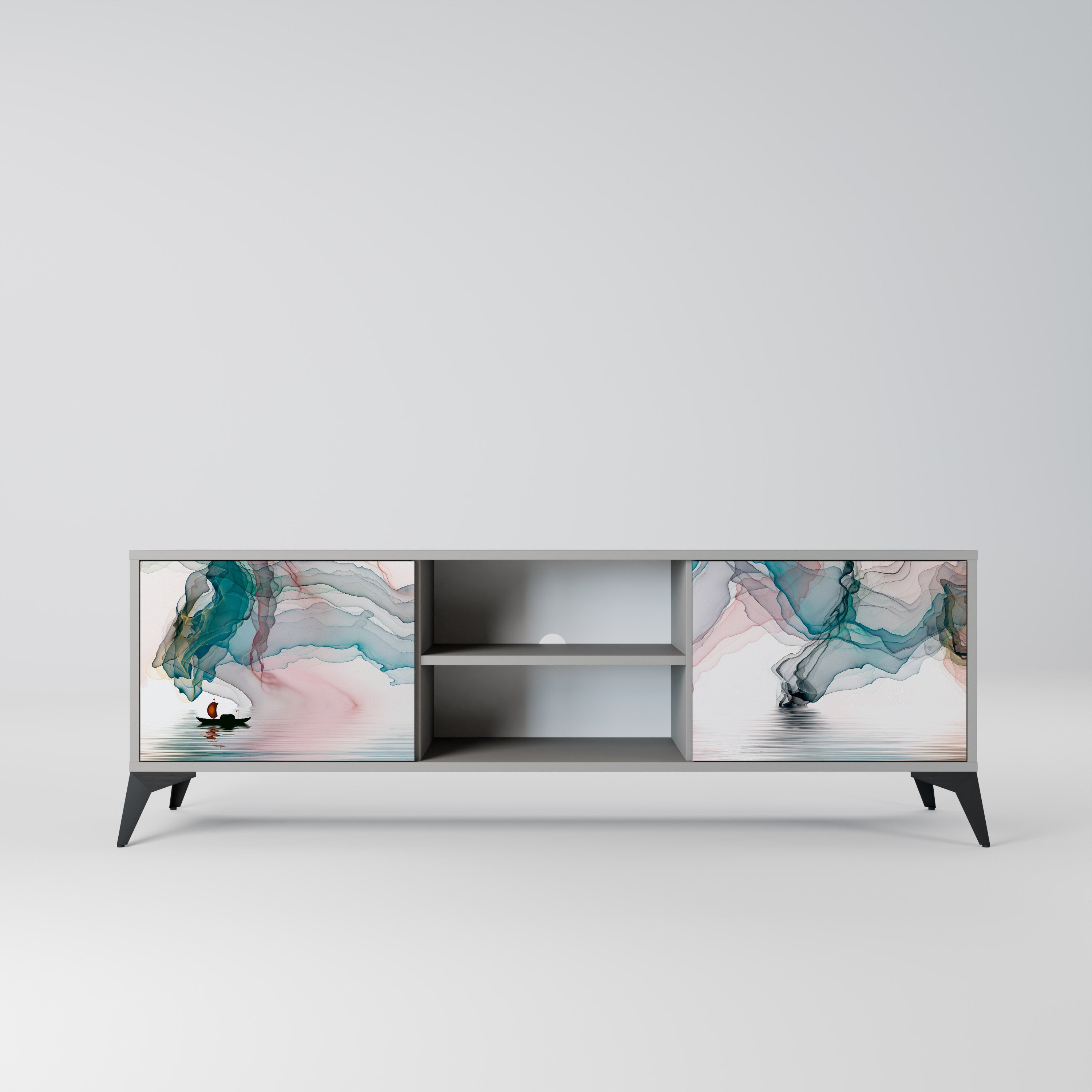 VELVET CROSSING Móvel de TV com 2 Portas em Acabamento Cinzento