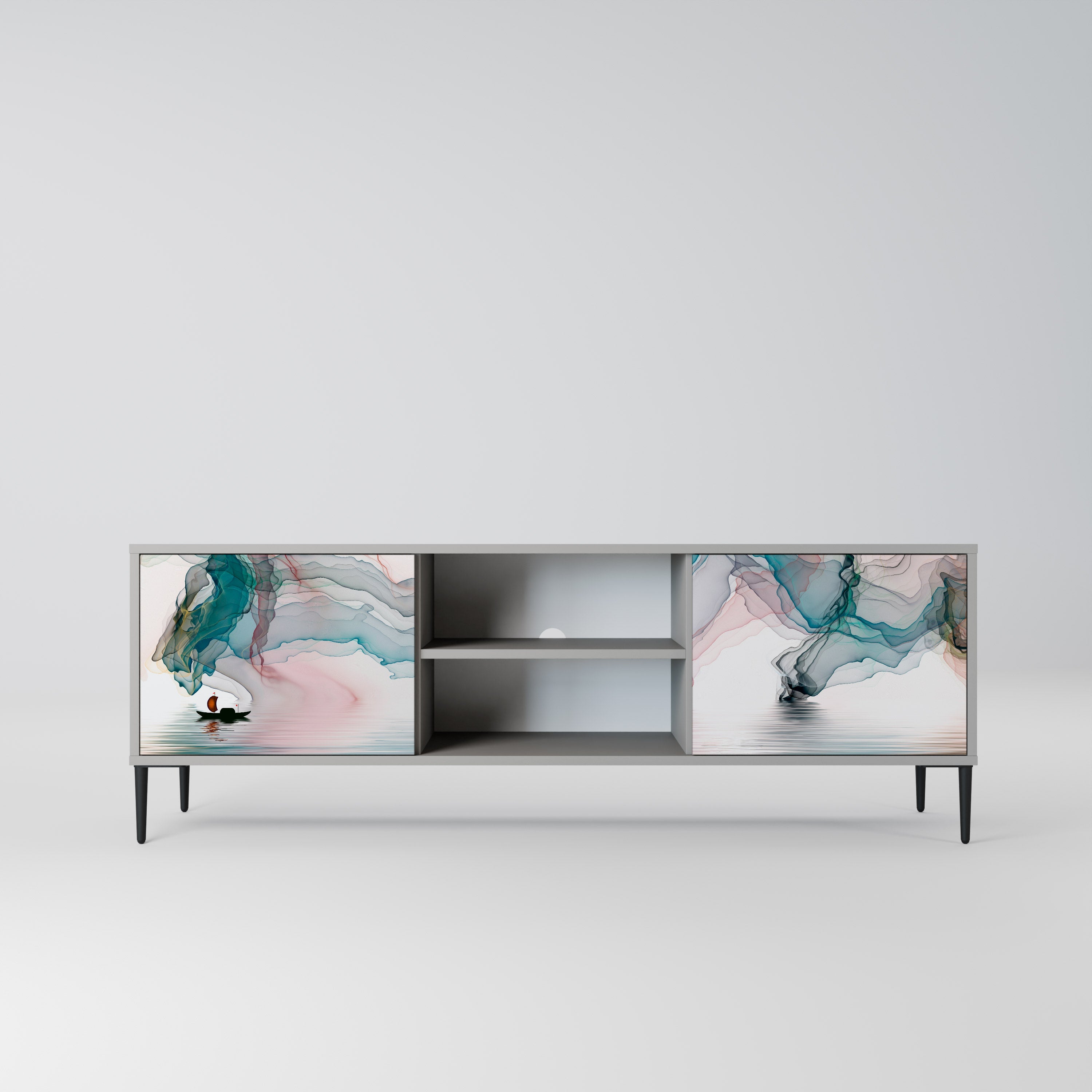 VELVET CROSSING Móvel de TV com 2 Portas em Acabamento Cinzento