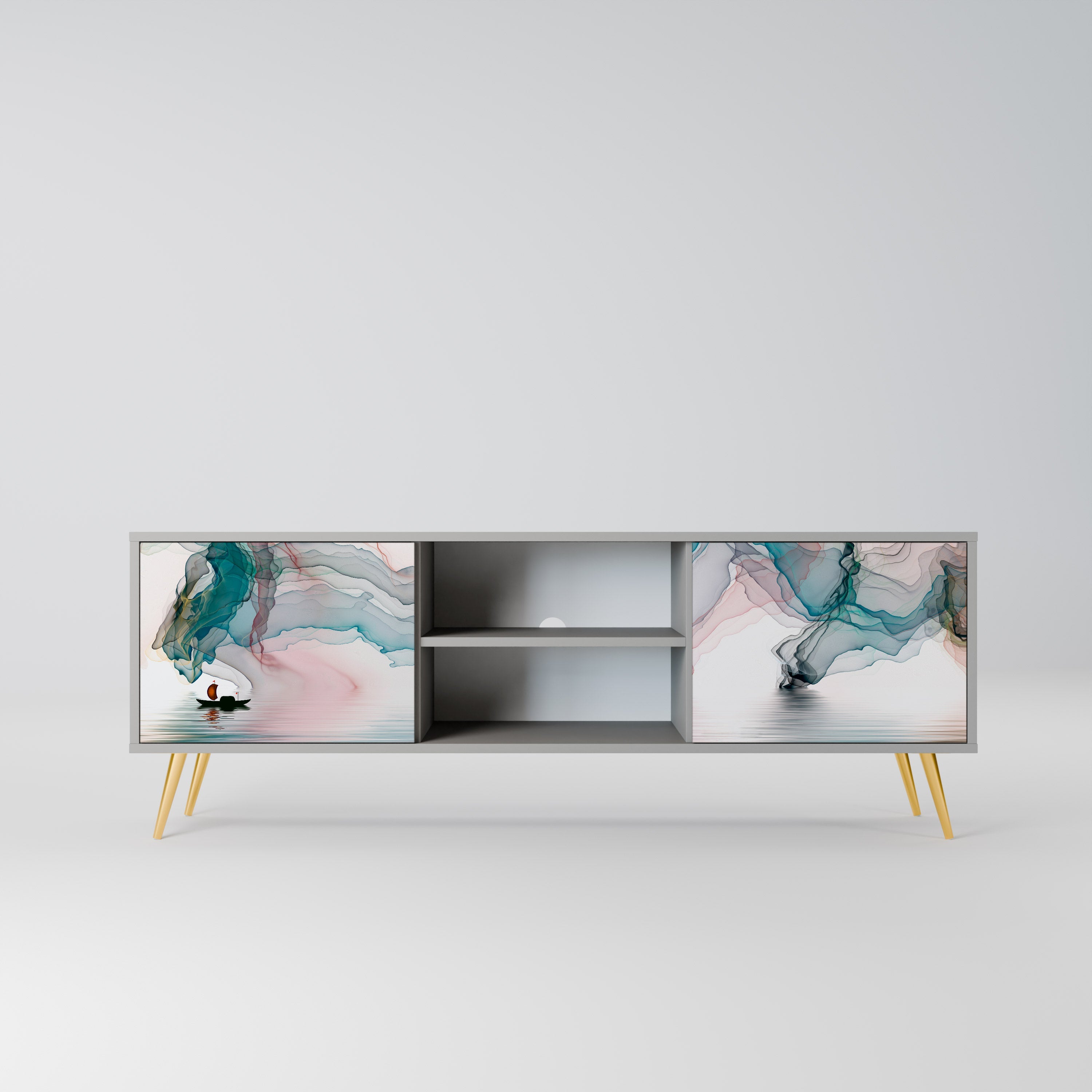 VELVET CROSSING Móvel de TV com 2 Portas em Acabamento Cinzento