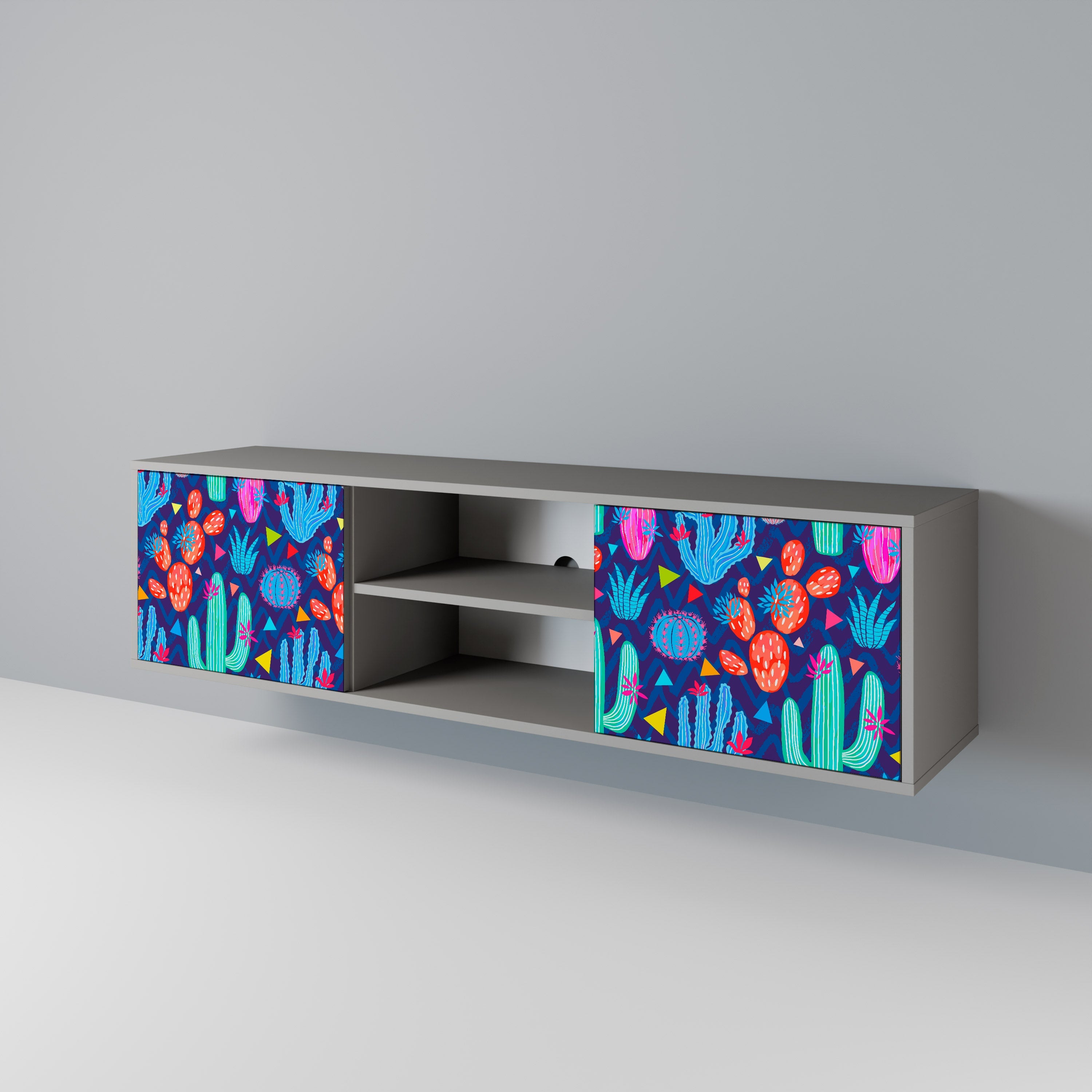 CACTUS VIBES Móvel de TV com 2 Portas em Acabamento Cinzento