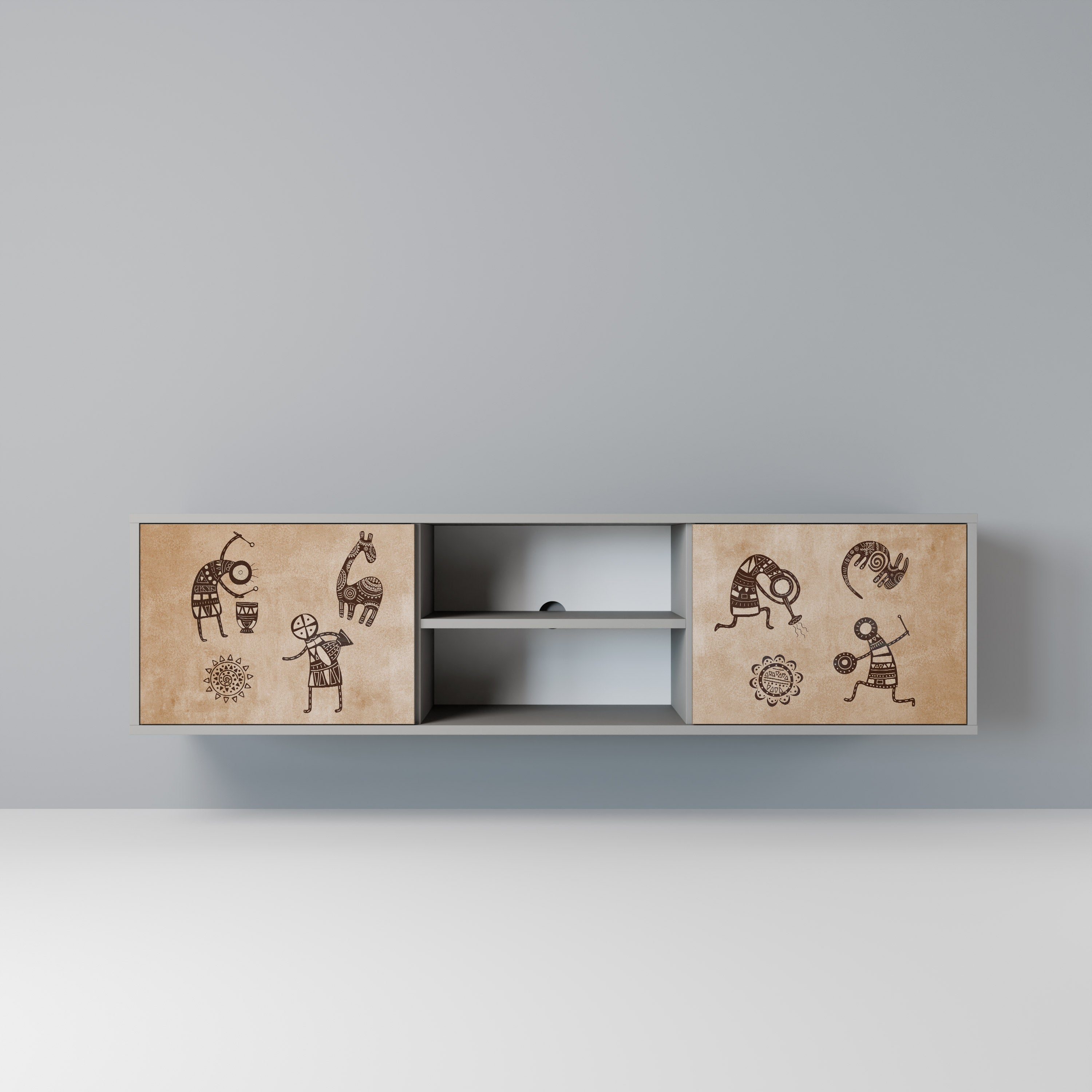 AFRICAN STYLE Móvel de TV com 2 Portas em Acabamento Cinzento