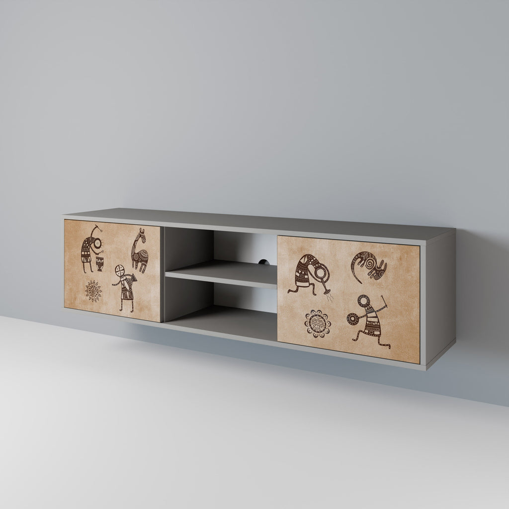 AFRICAN STYLE Móvel de TV com 2 Portas em Acabamento Cinzento