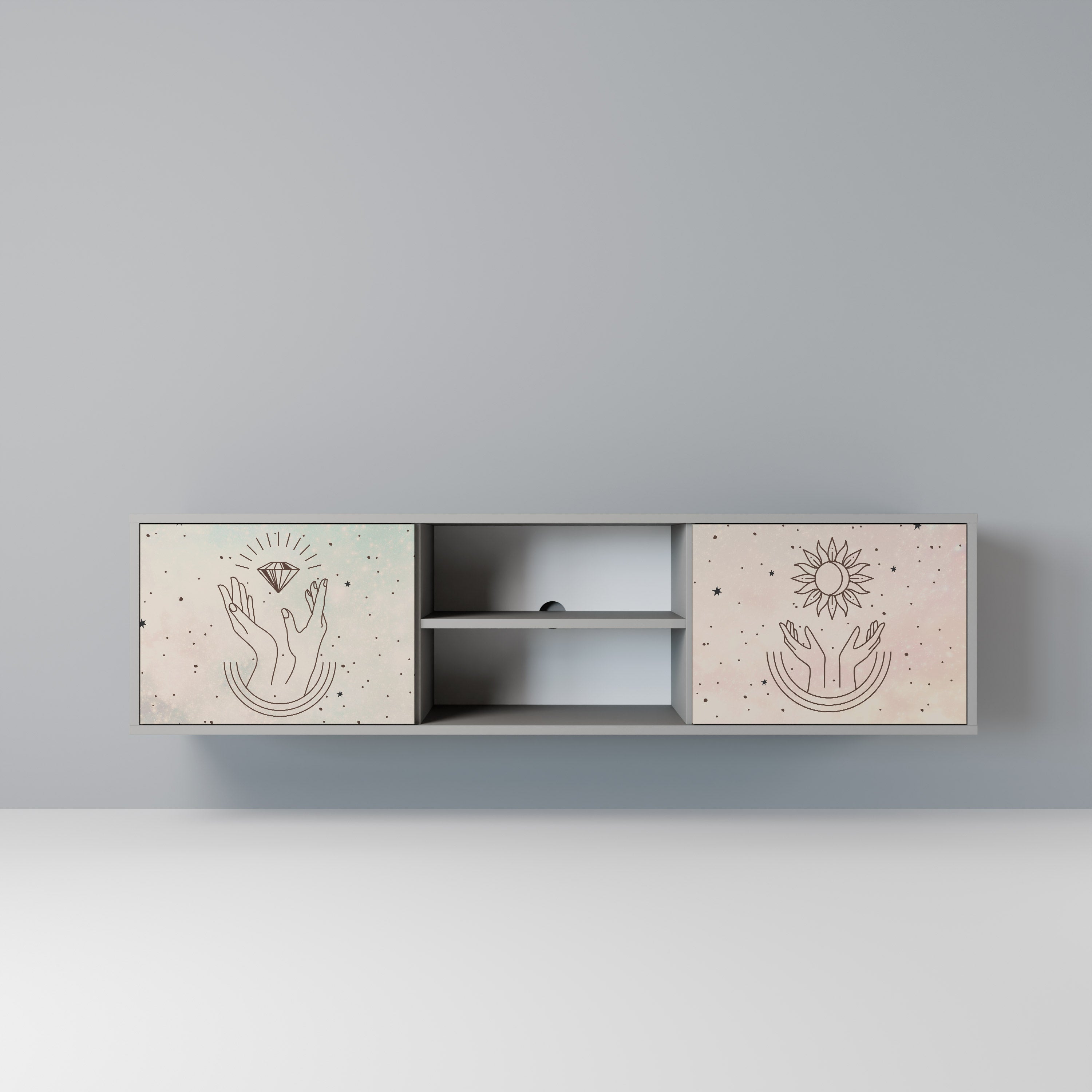 DELICATE BEAUTY Móvel de TV com 2 Portas em Acabamento Cinzento