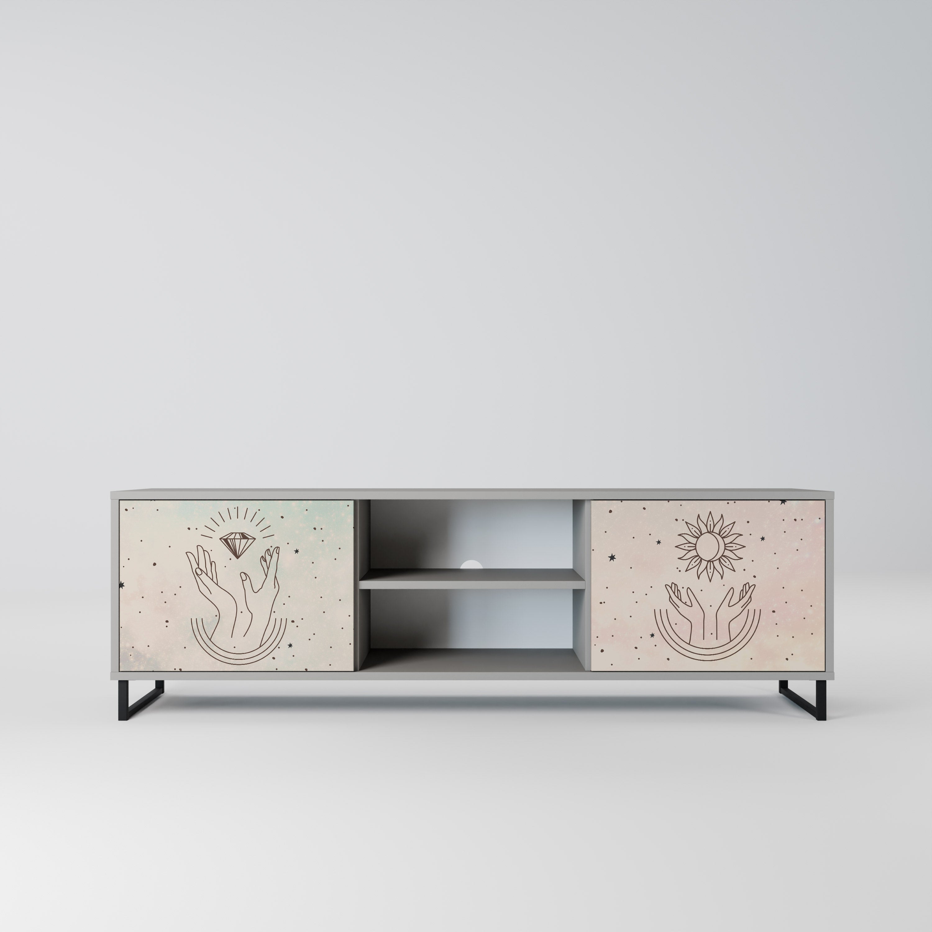 DELICATE BEAUTY Móvel de TV com 2 Portas em Acabamento Cinzento