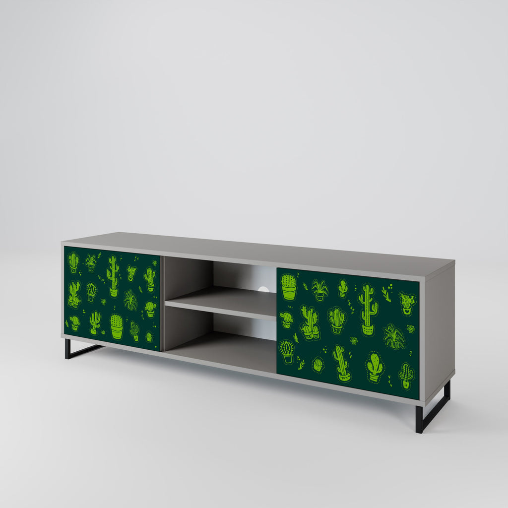 DESERT GREEN 2-Door TV Stand in Grey Finish