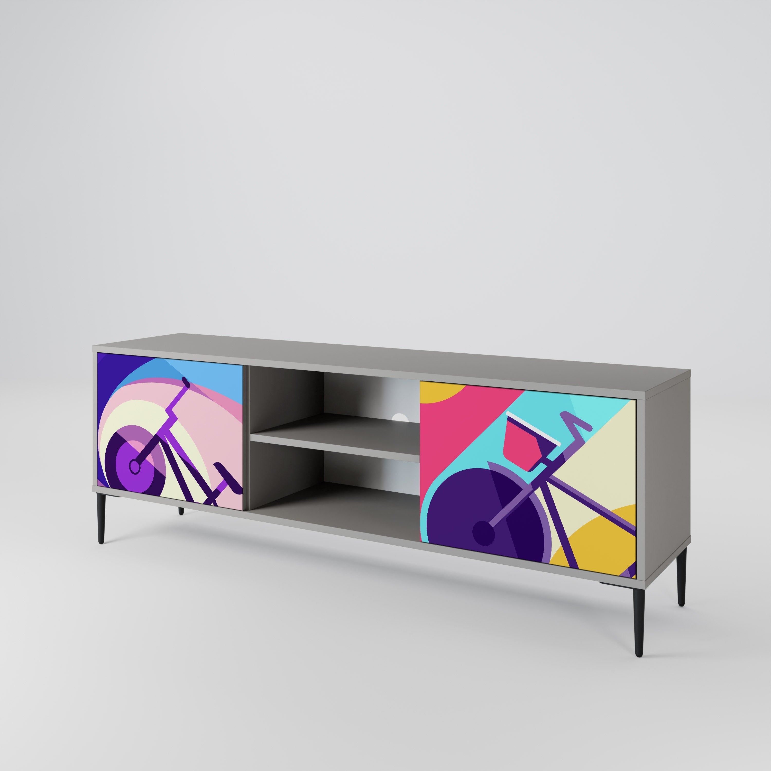 BIKE DREAMS Móvel de TV com 2 Portas em Acabamento Cinzento