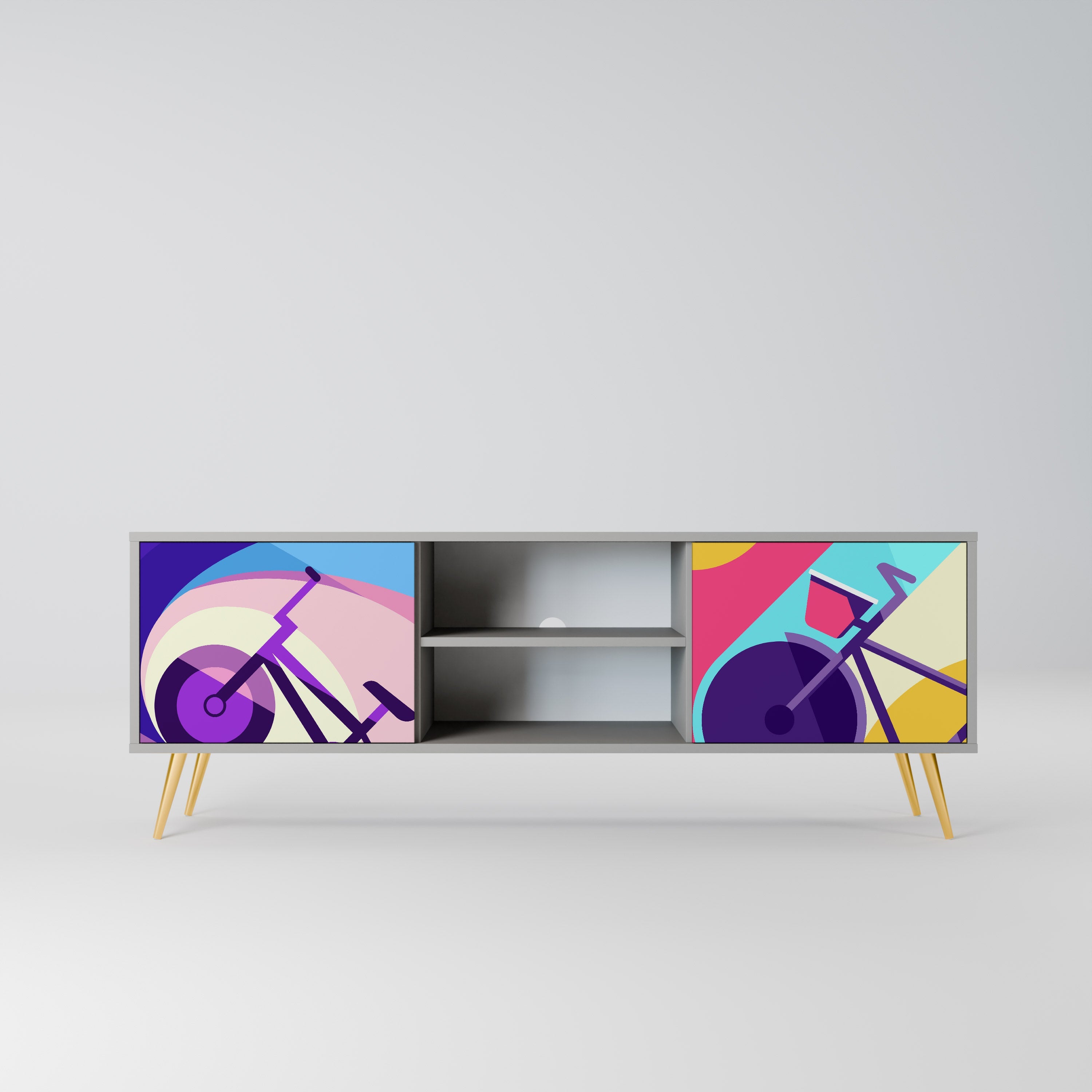 BIKE DREAMS Móvel de TV com 2 Portas em Acabamento Cinzento