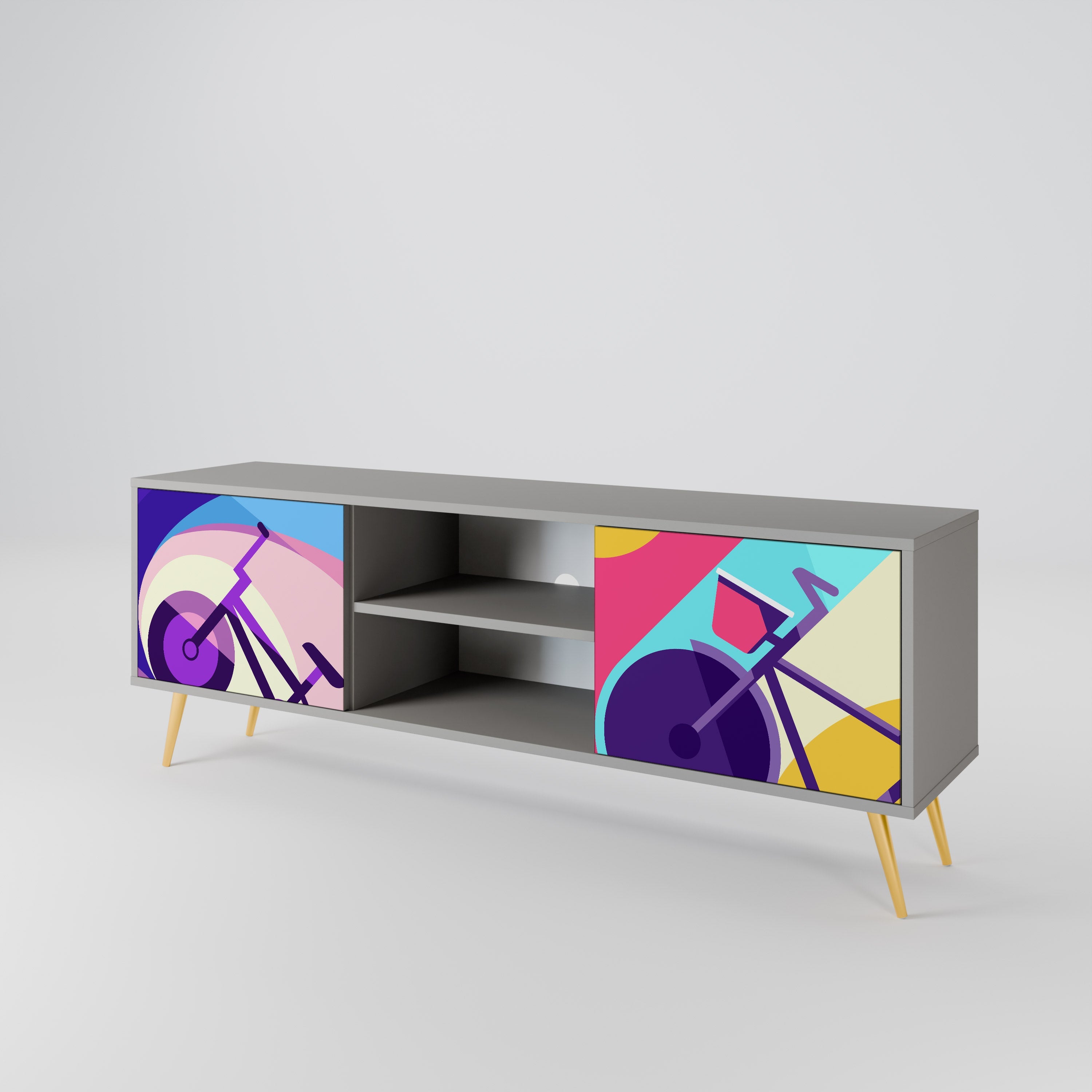 BIKE DREAMS Móvel de TV com 2 Portas em Acabamento Cinzento