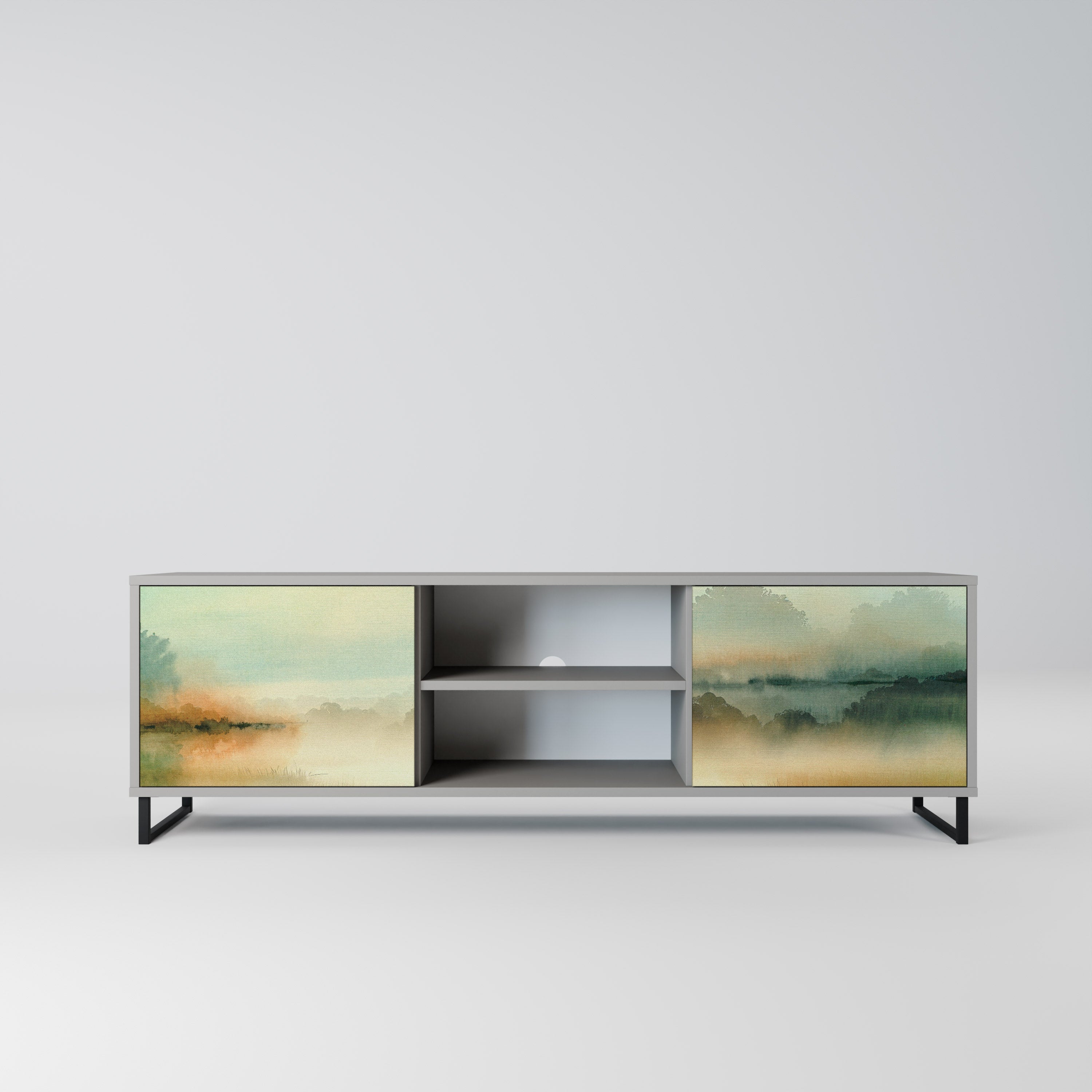 MORNING BY THE LAKE Móvel de TV com 2 Portas em Acabamento Cinzento