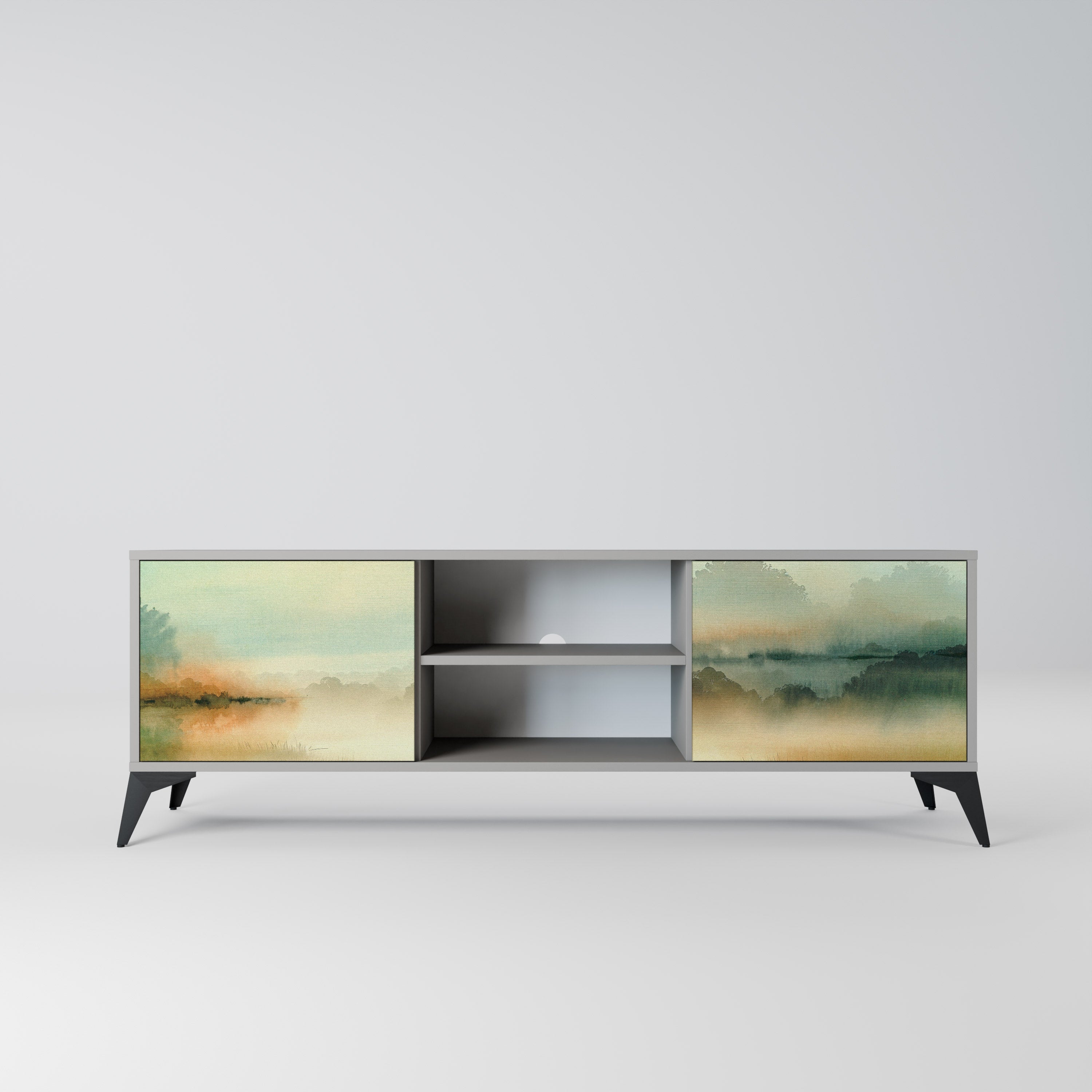 MORNING BY THE LAKE Móvel de TV com 2 Portas em Acabamento Cinzento