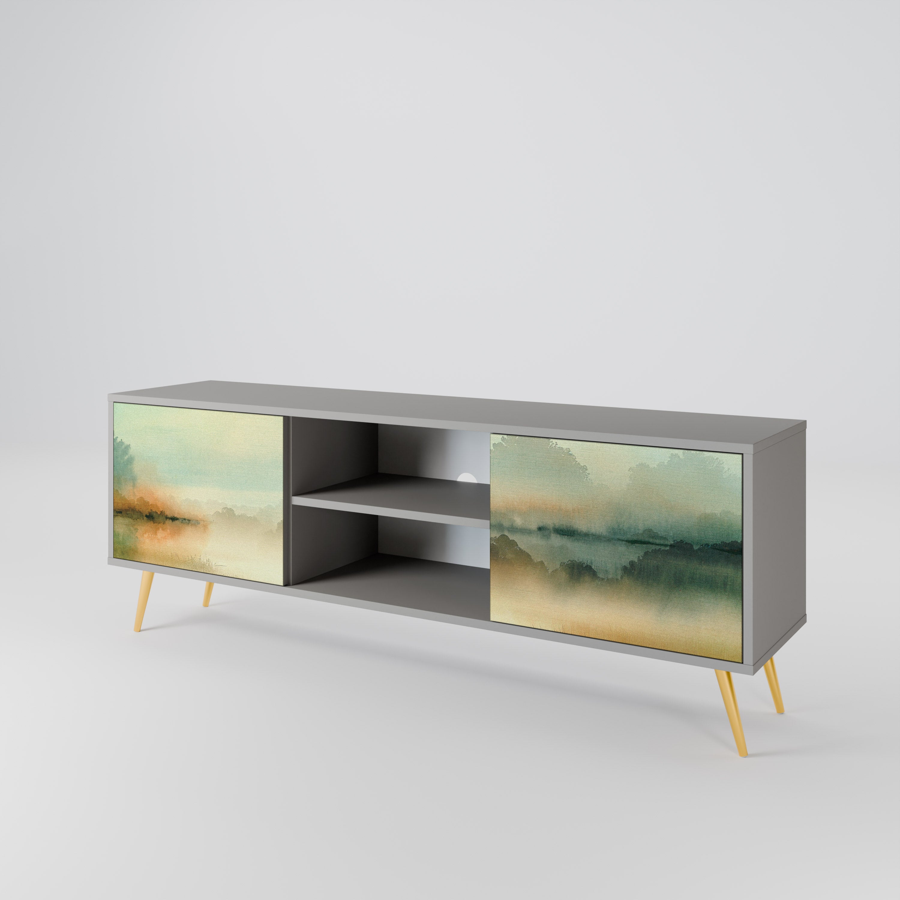 MORNING BY THE LAKE Móvel de TV com 2 Portas em Acabamento Cinzento