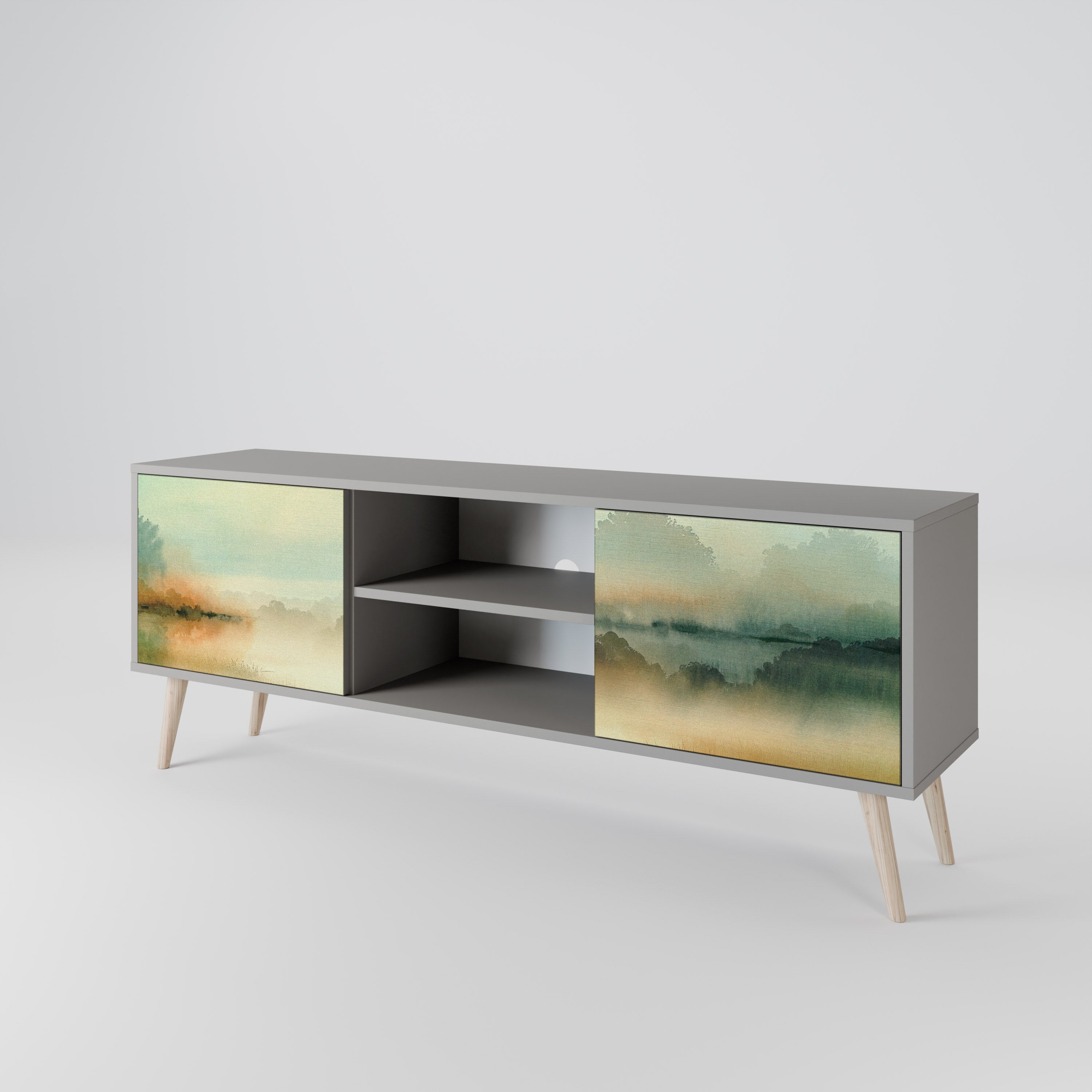 MORNING BY THE LAKE Móvel de TV com 2 Portas em Acabamento Cinzento