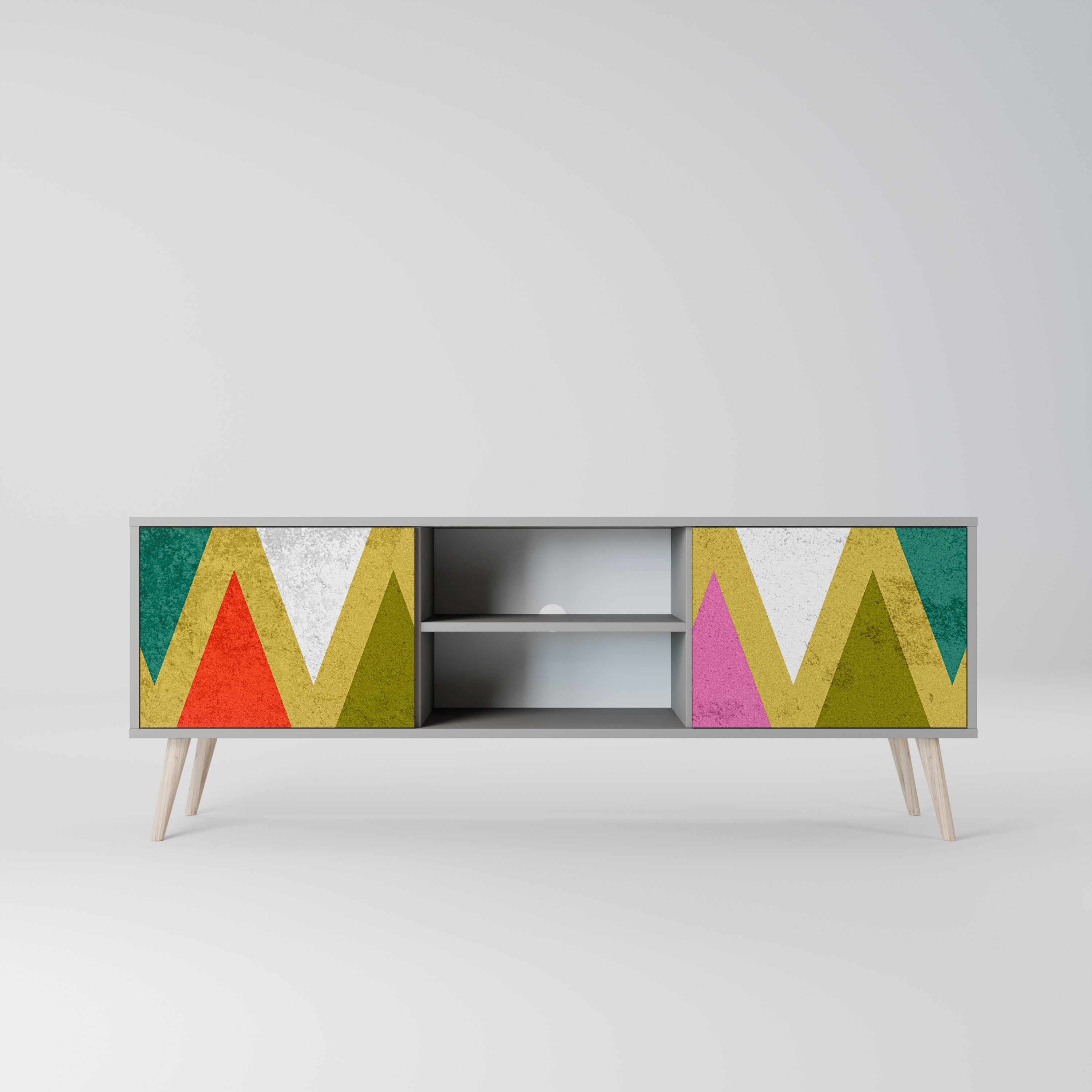 COLORFUL TRIANGLES Móvel de TV com 2 Portas em Acabamento Cinzento