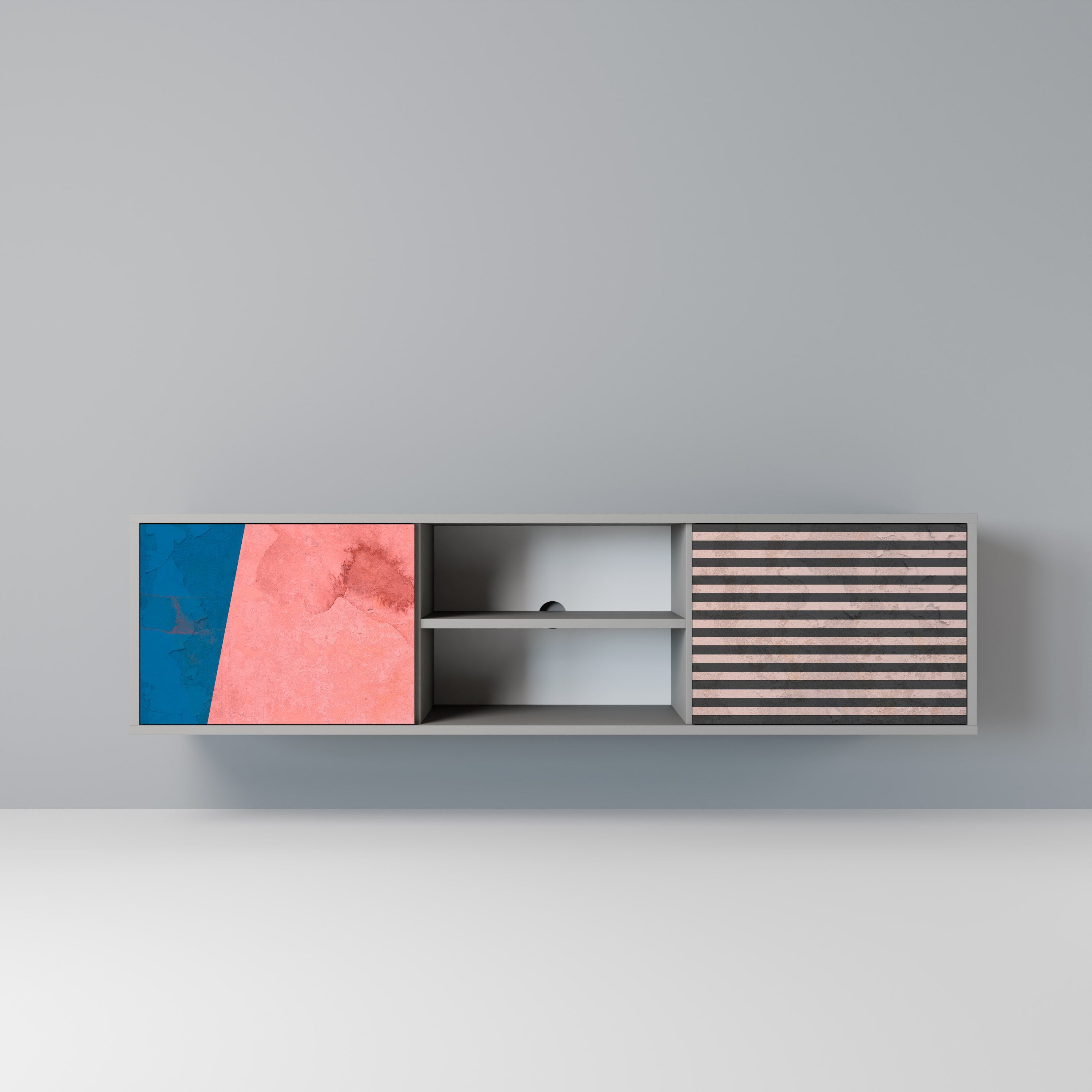 GLAMOROUS STRIPE Móvel de TV com 2 Portas em Acabamento Cinzento