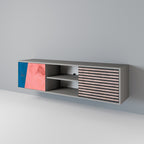 GLAMOROUS STRIPE Móvel de TV com 2 Portas em Acabamento Cinzento