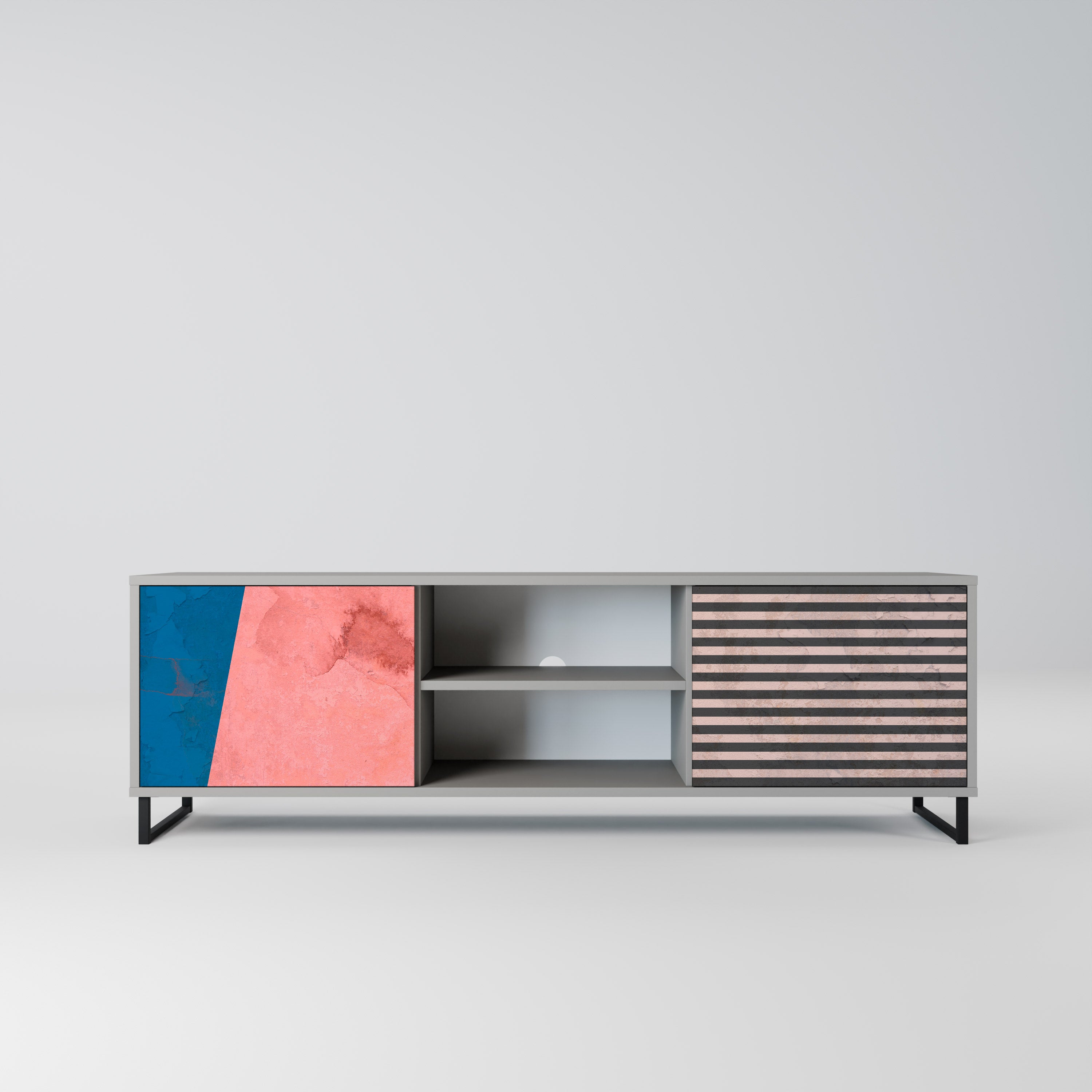 GLAMOROUS STRIPE Móvel de TV com 2 Portas em Acabamento Cinzento